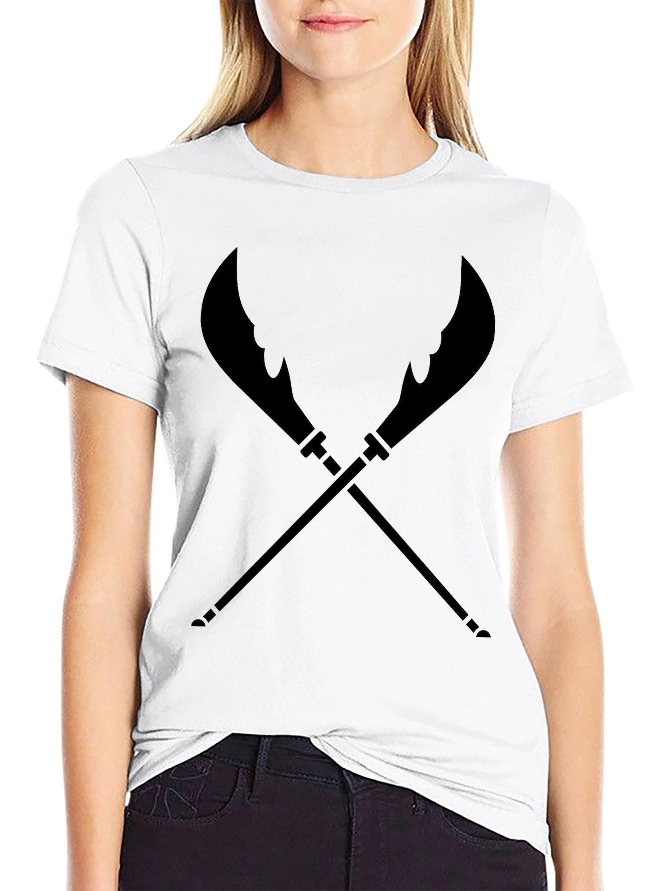 Black T-Shirt with Crossed Weapon Design