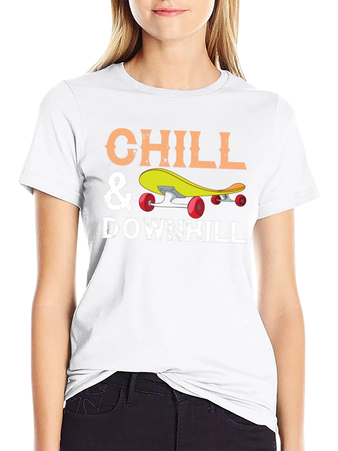 Chill & Downhill Skateboard T-Shirt - Black