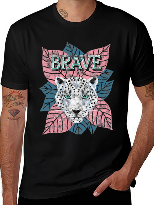 Brave Leopard Graphic Tee - Stylish Mens T-Shirt