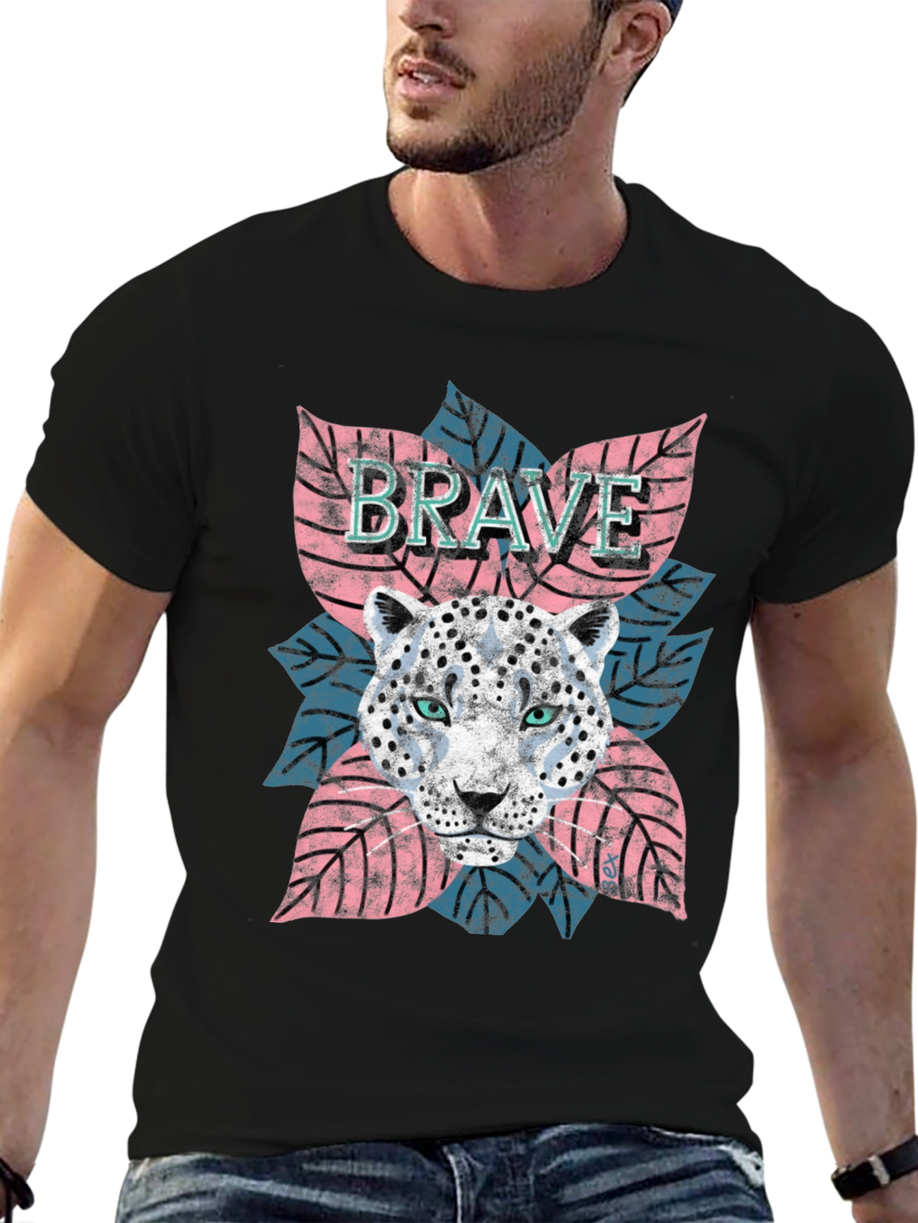 Brave Leopard Graphic Tee - Stylish Mens T-Shirt
