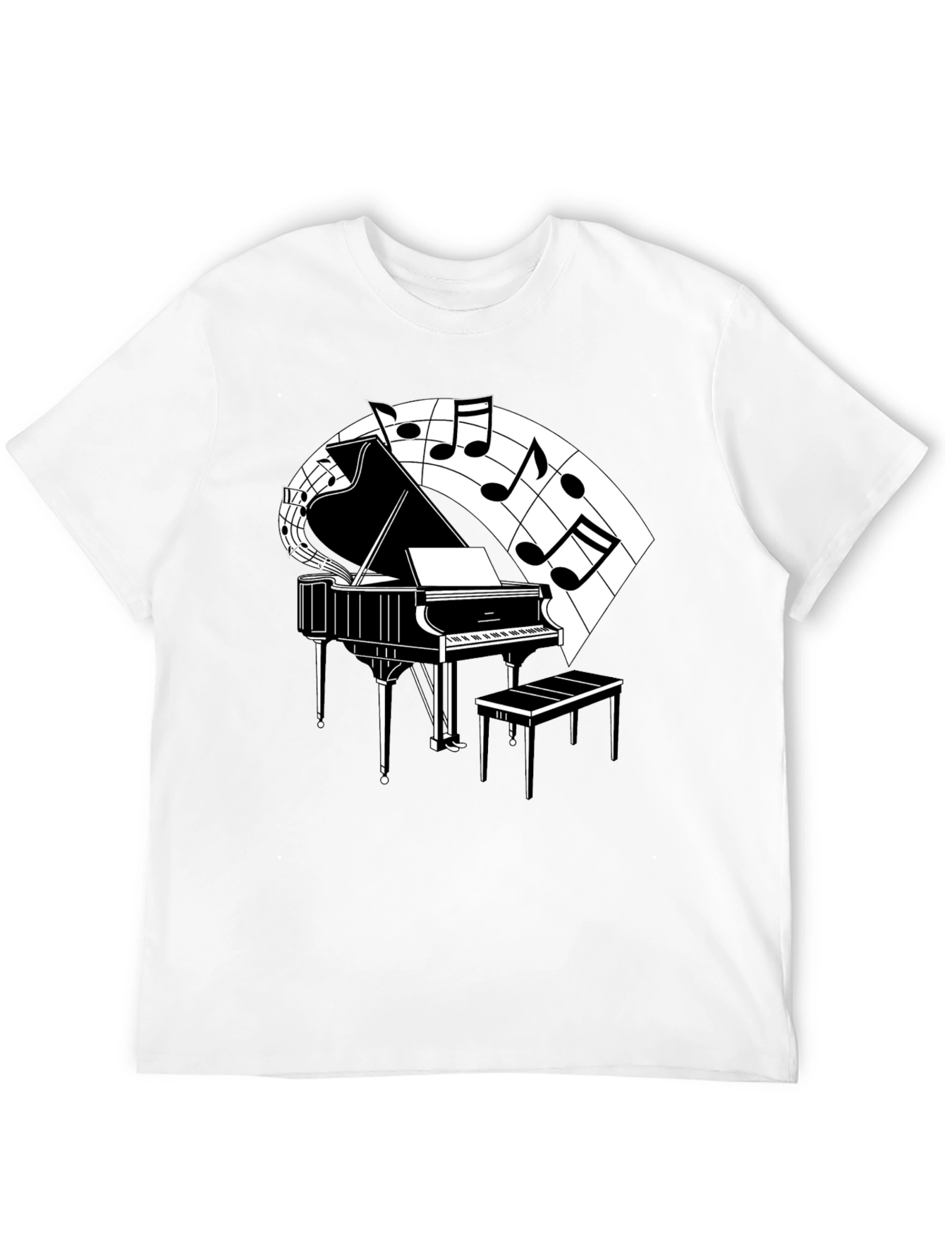 Piano and Music Note Graphic Tee - Classic Black
