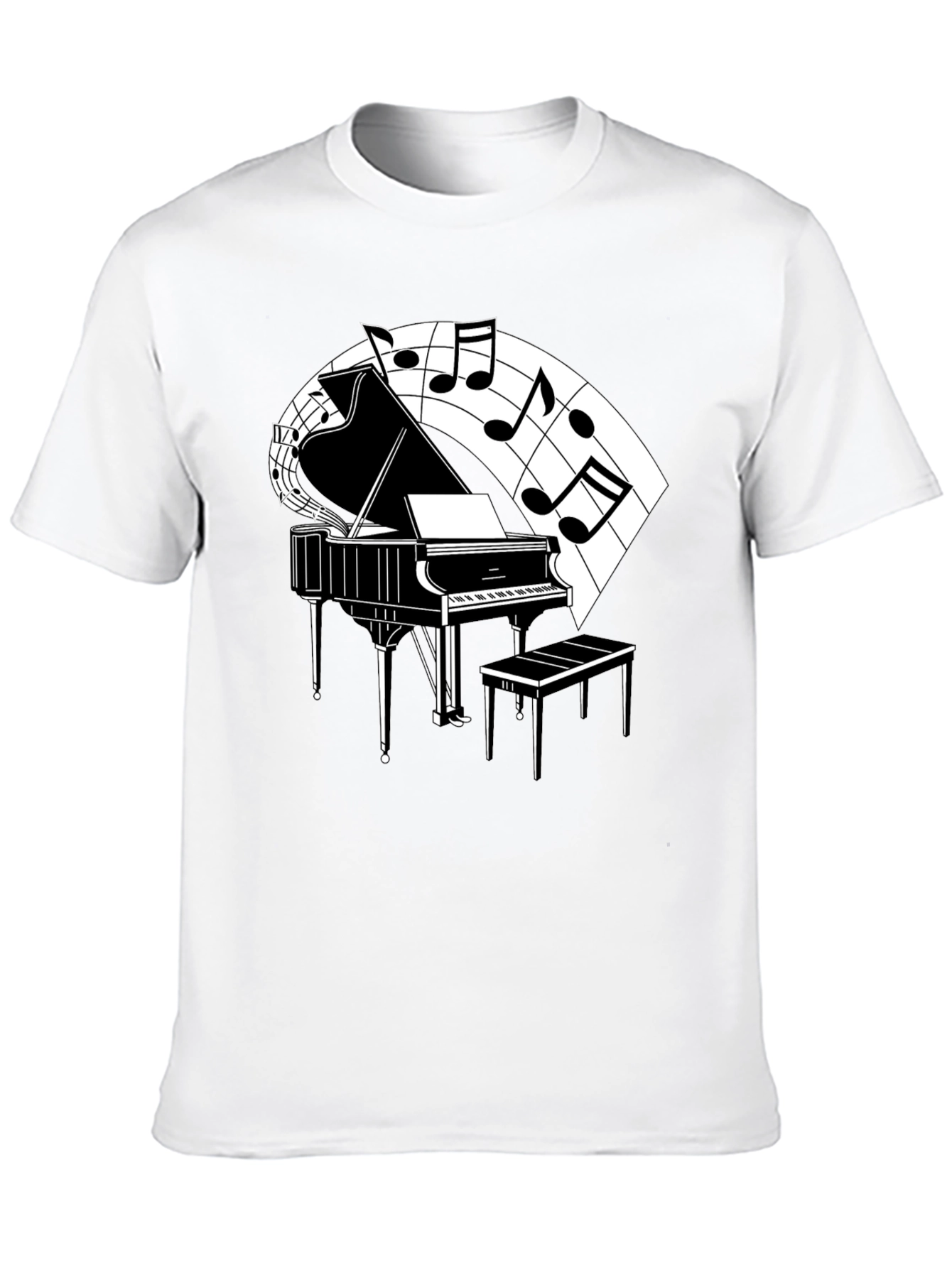 Piano and Music Note Graphic Tee - Classic Black