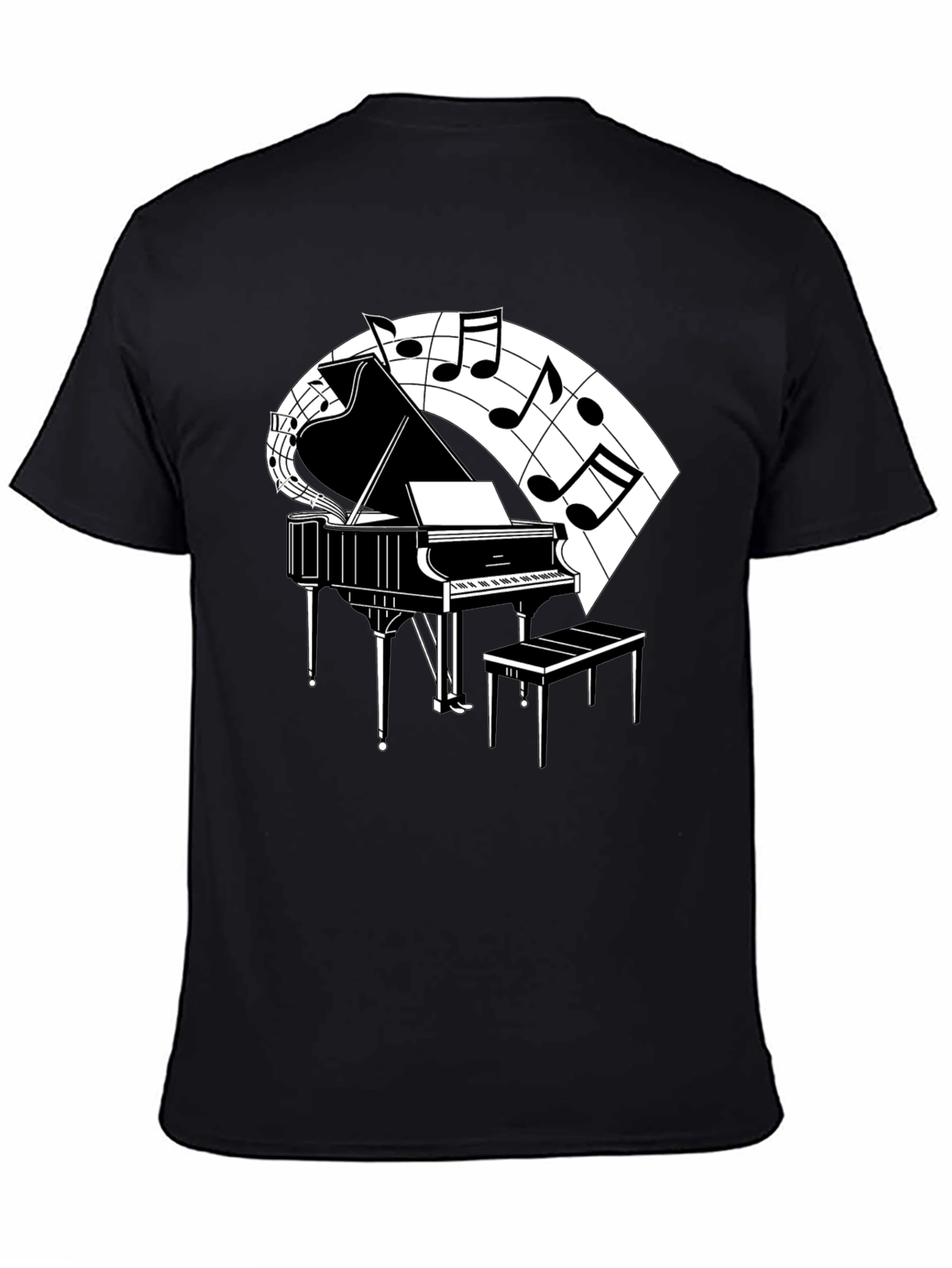 Piano and Music Note Graphic Tee - Classic Black