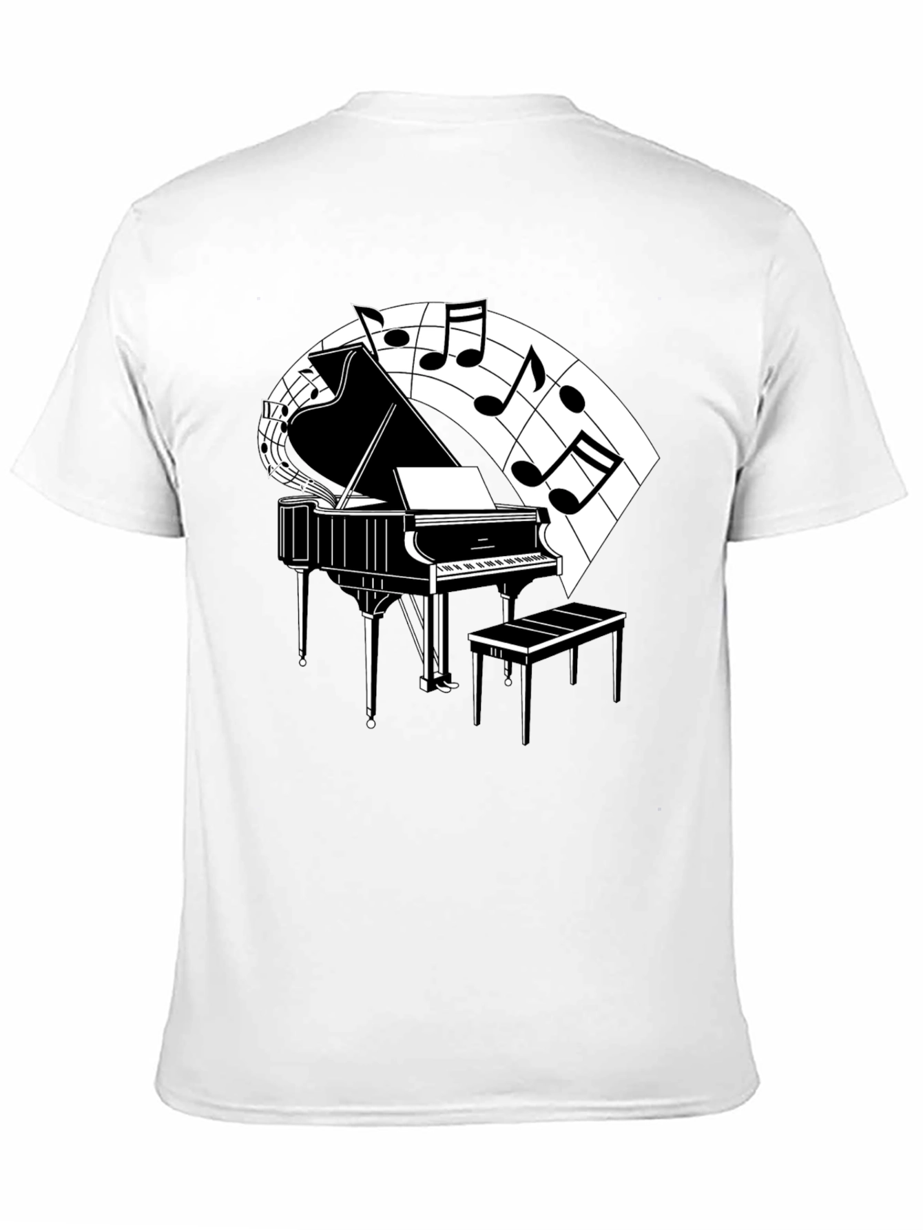 Piano and Music Note Graphic Tee - Classic Black