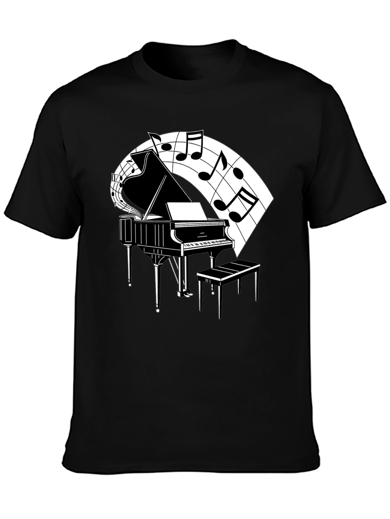 Piano and Music Note Graphic Tee - Classic Black