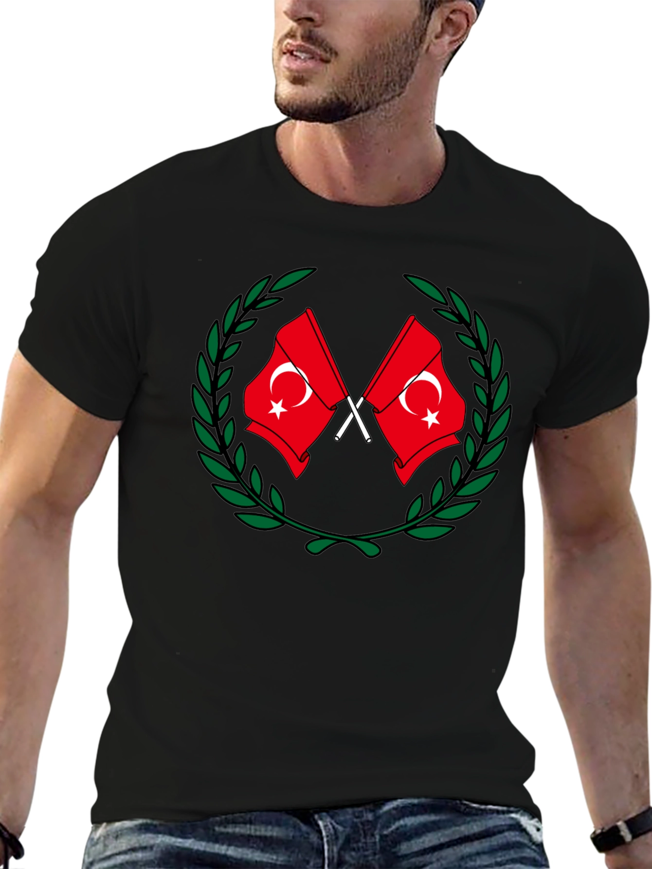 Turkey Flag Wreath Graphic Tee - Black