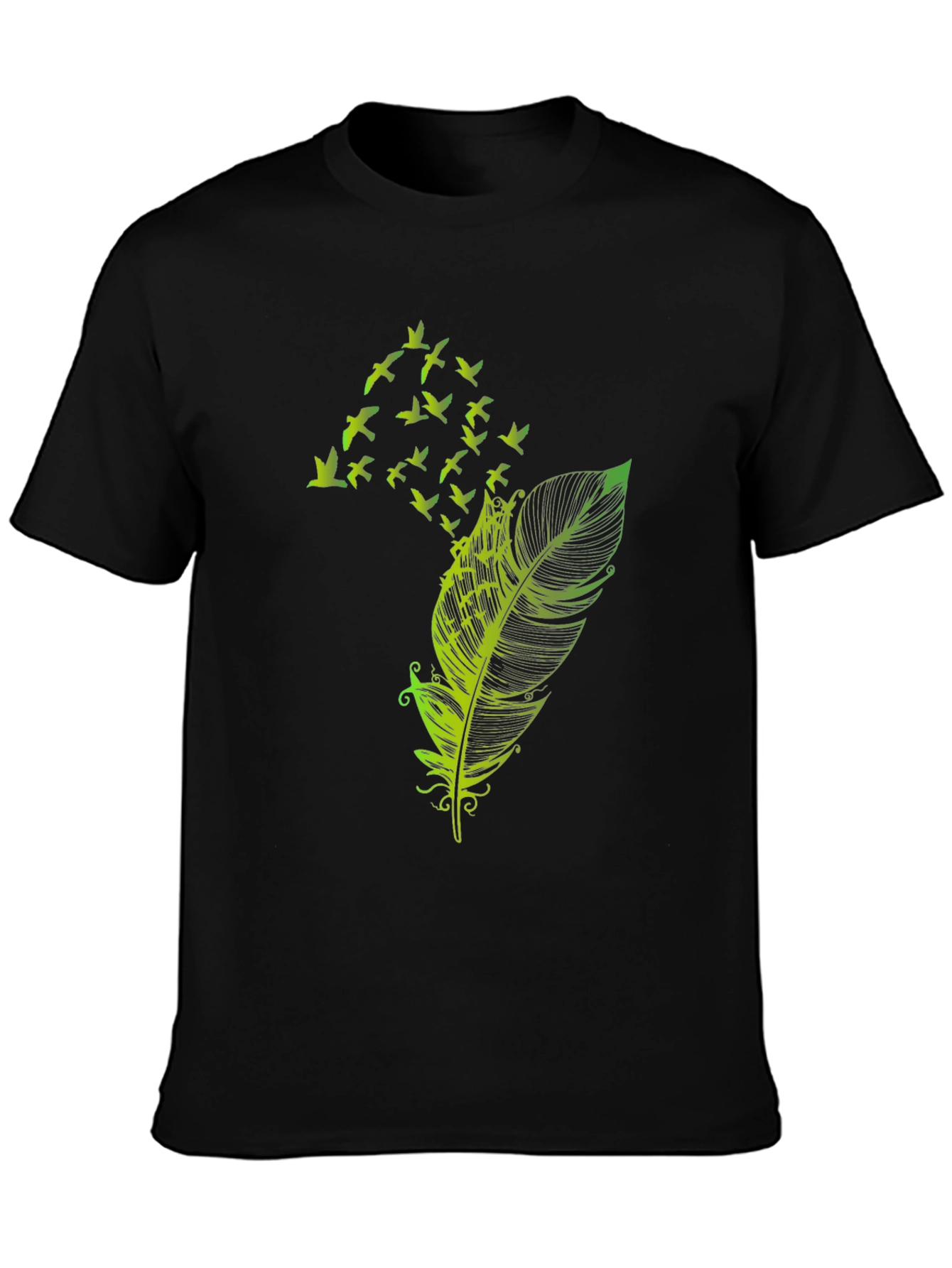 Feather Birds Graphic Tee - Black Cotton T-Shirt