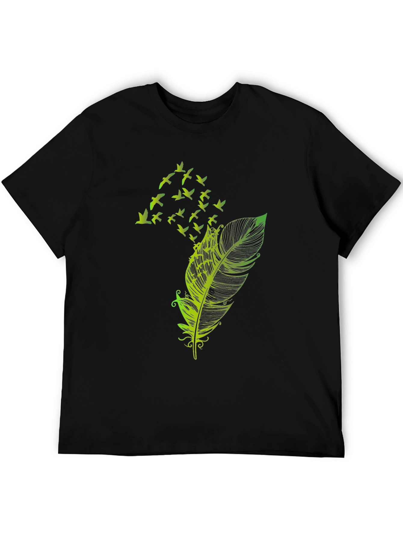 Feather Birds Graphic Tee - Black Cotton T-Shirt