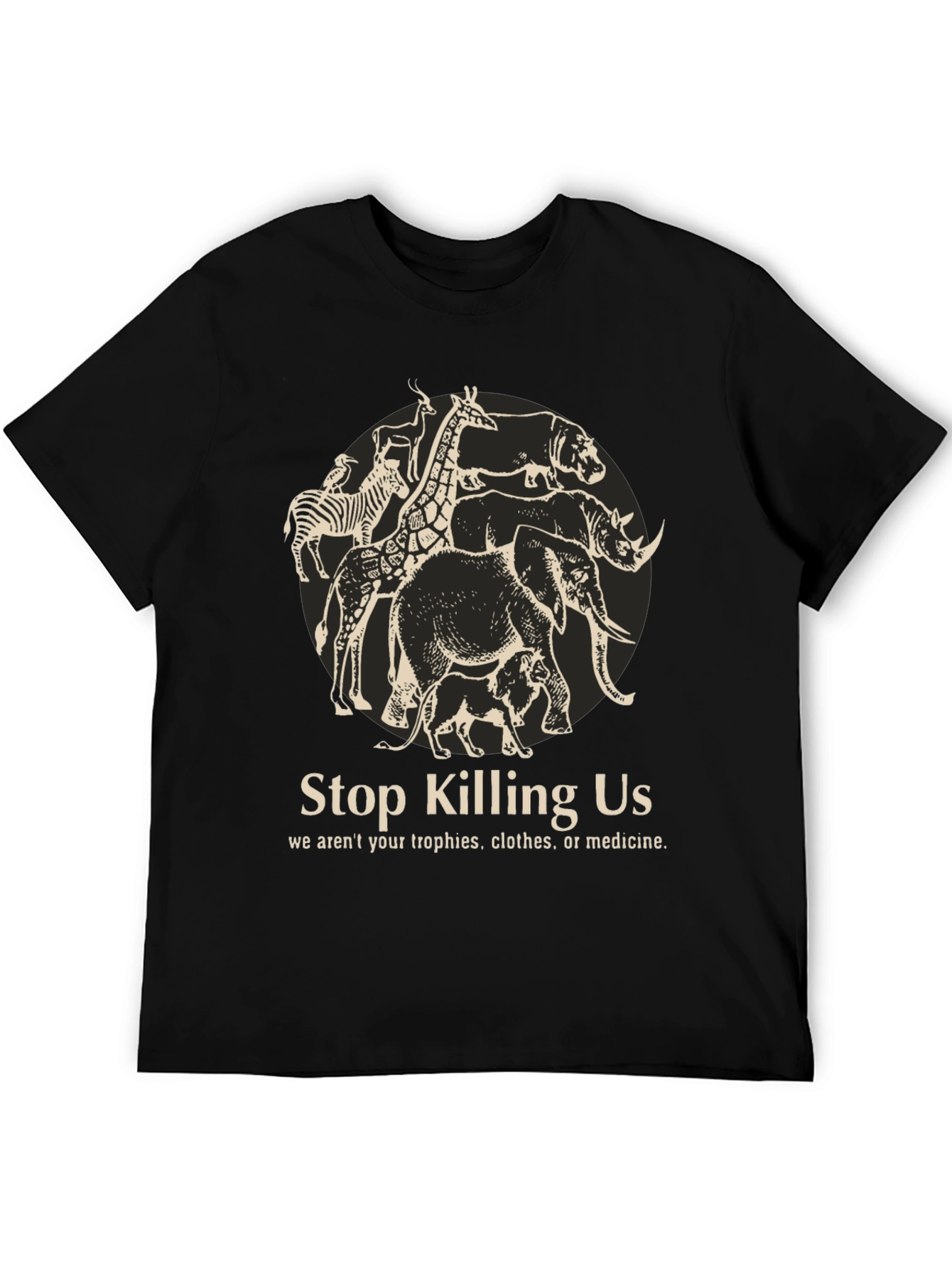 Stop Killing Us Animal Graphic T-Shirt - Black