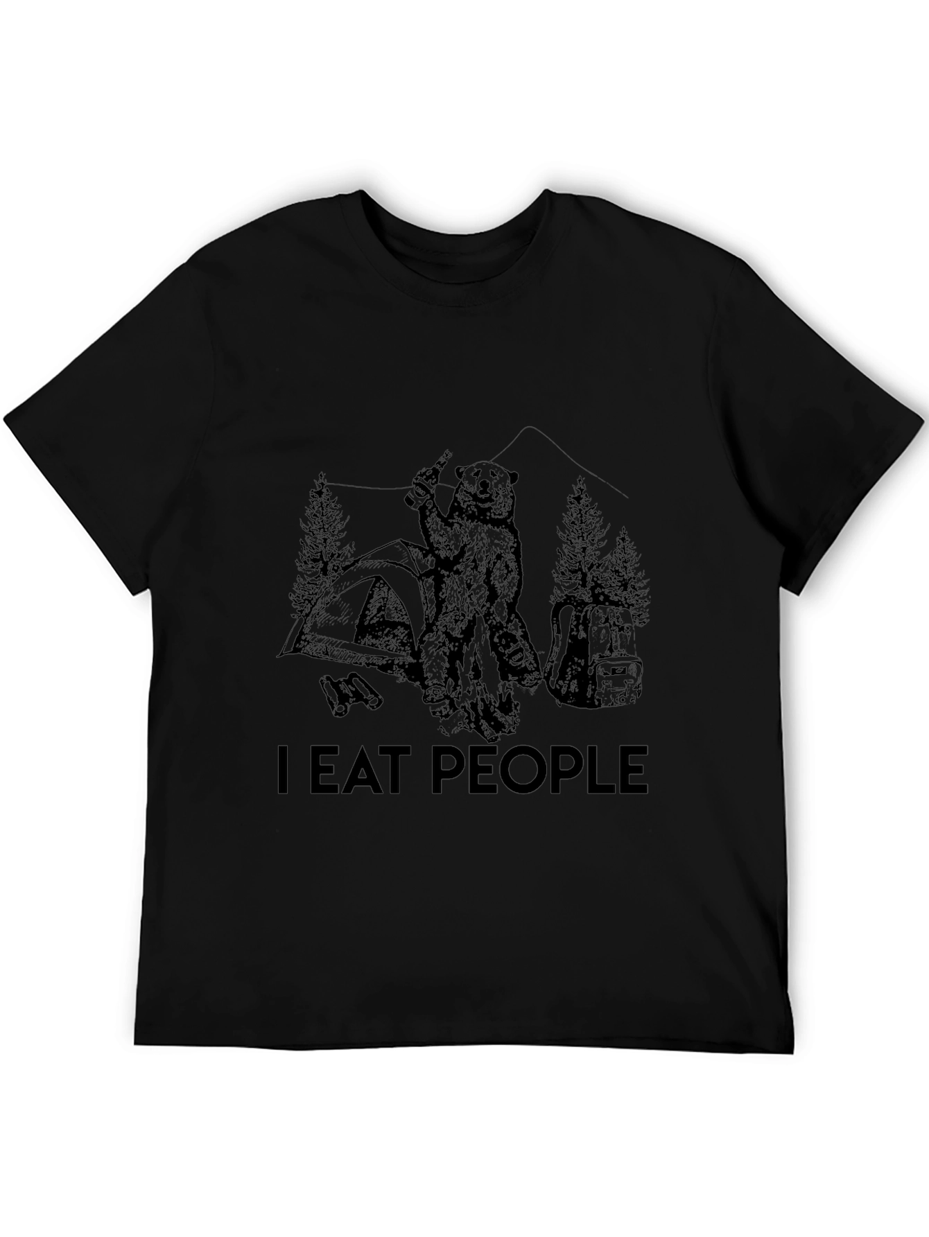 I Eat People Bear Camping Black T-Shirt