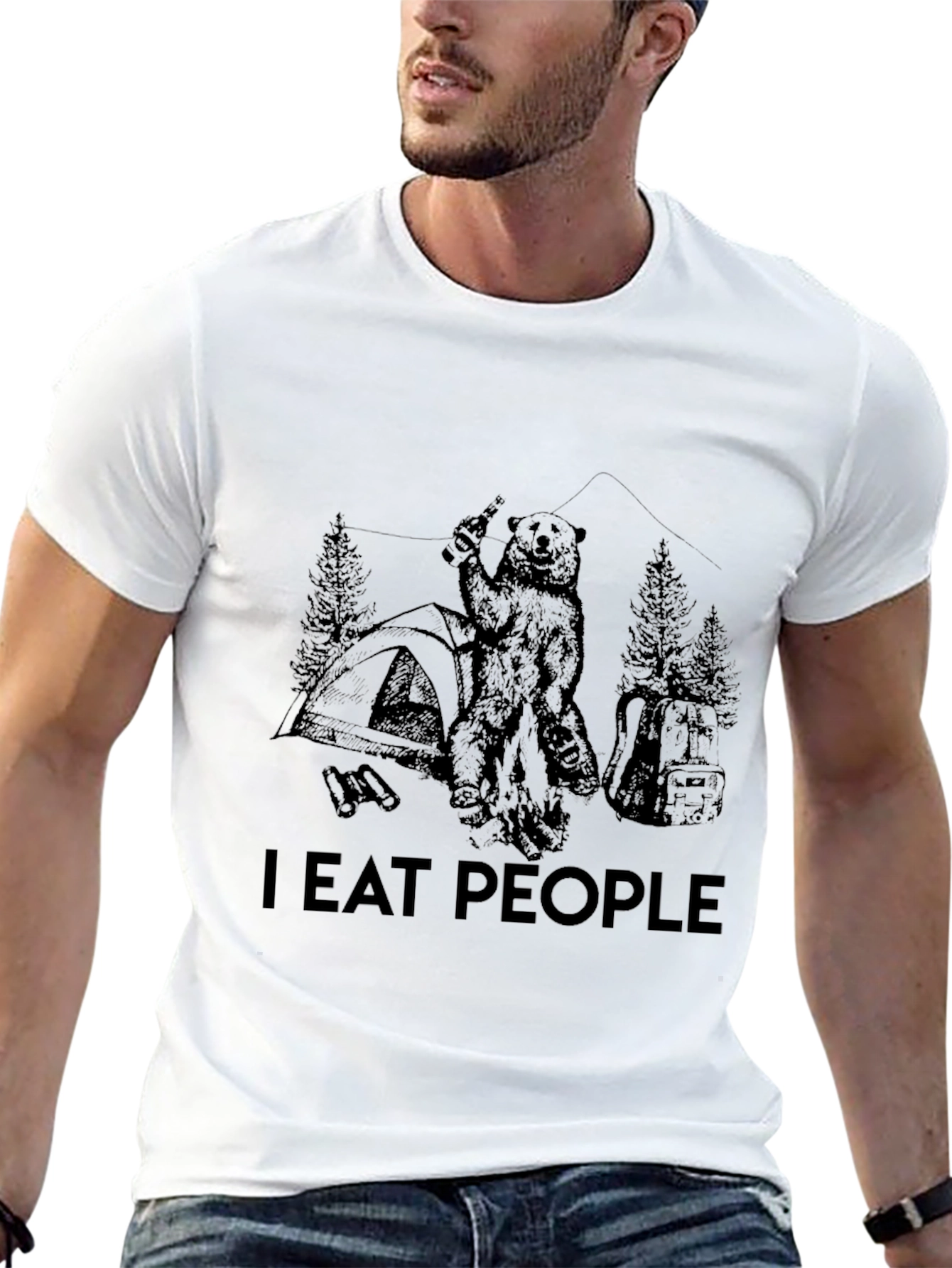 I Eat People Bear Camping Black T-Shirt