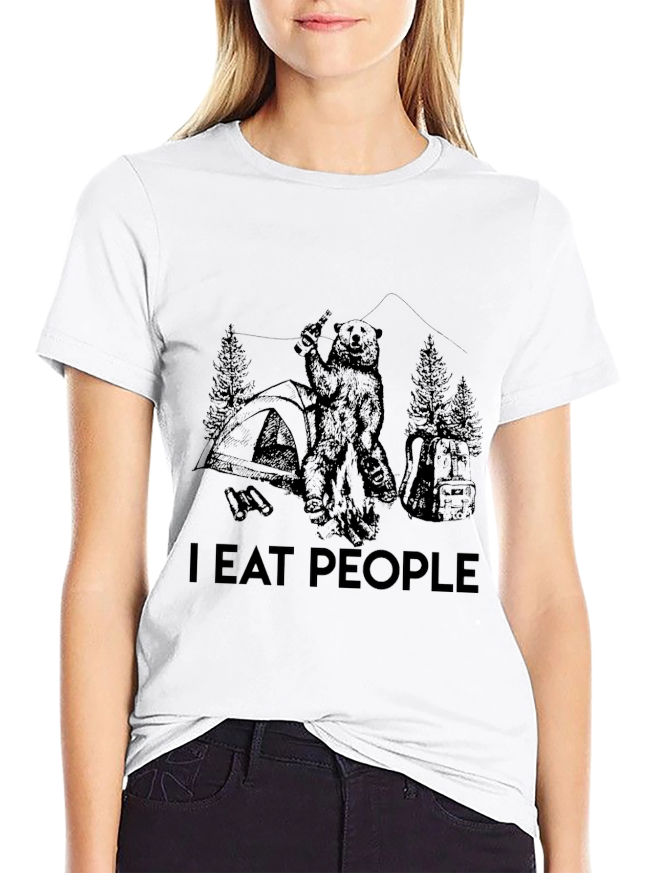I Eat People Bear Camping Black T-Shirt