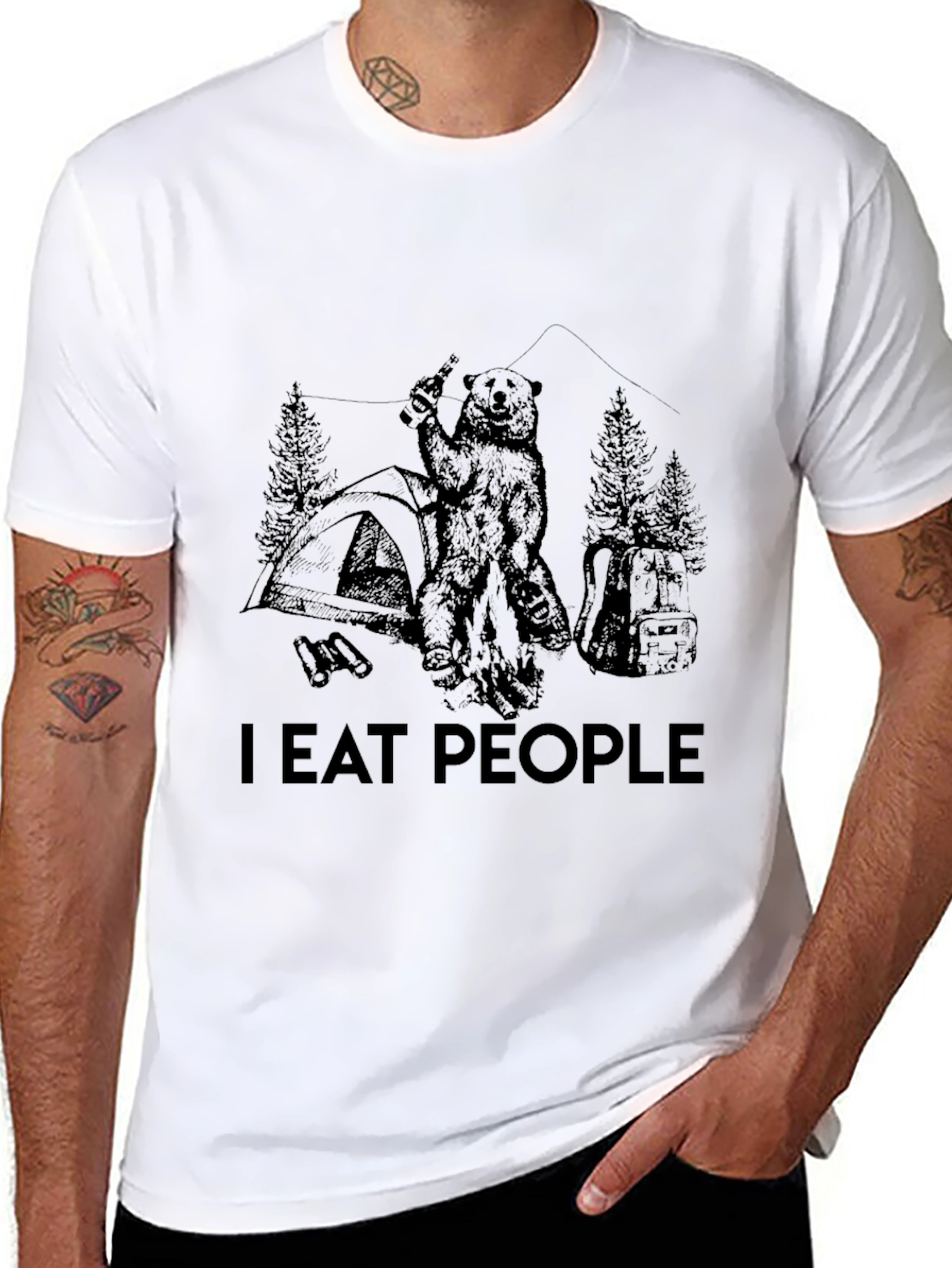 I Eat People Bear Camping Black T-Shirt