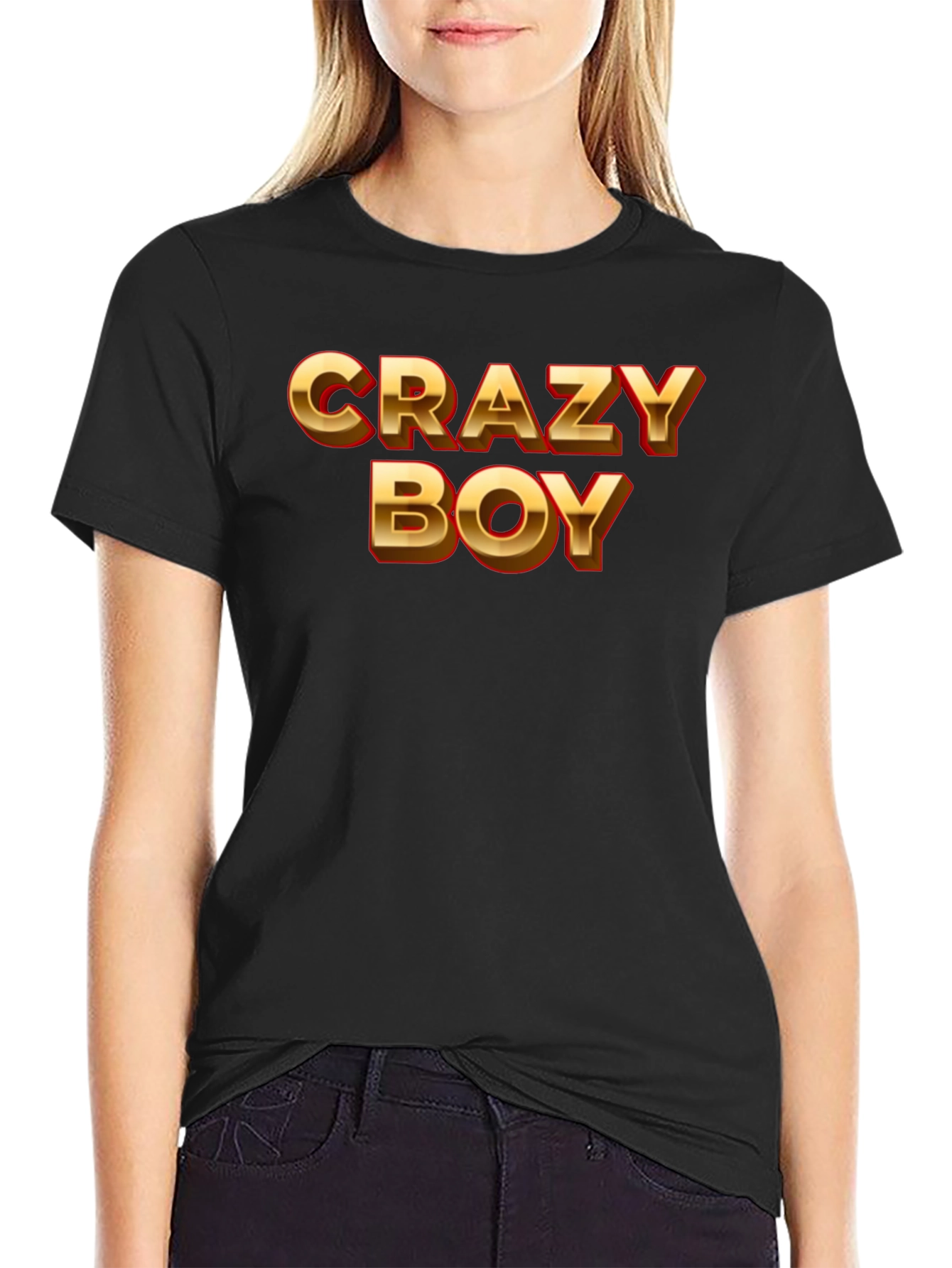 Crazy Boy Graphic Print Black T-Shirt