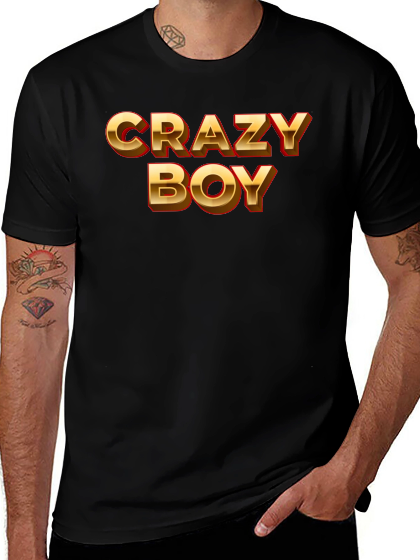 Crazy Boy Graphic Print Black T-Shirt