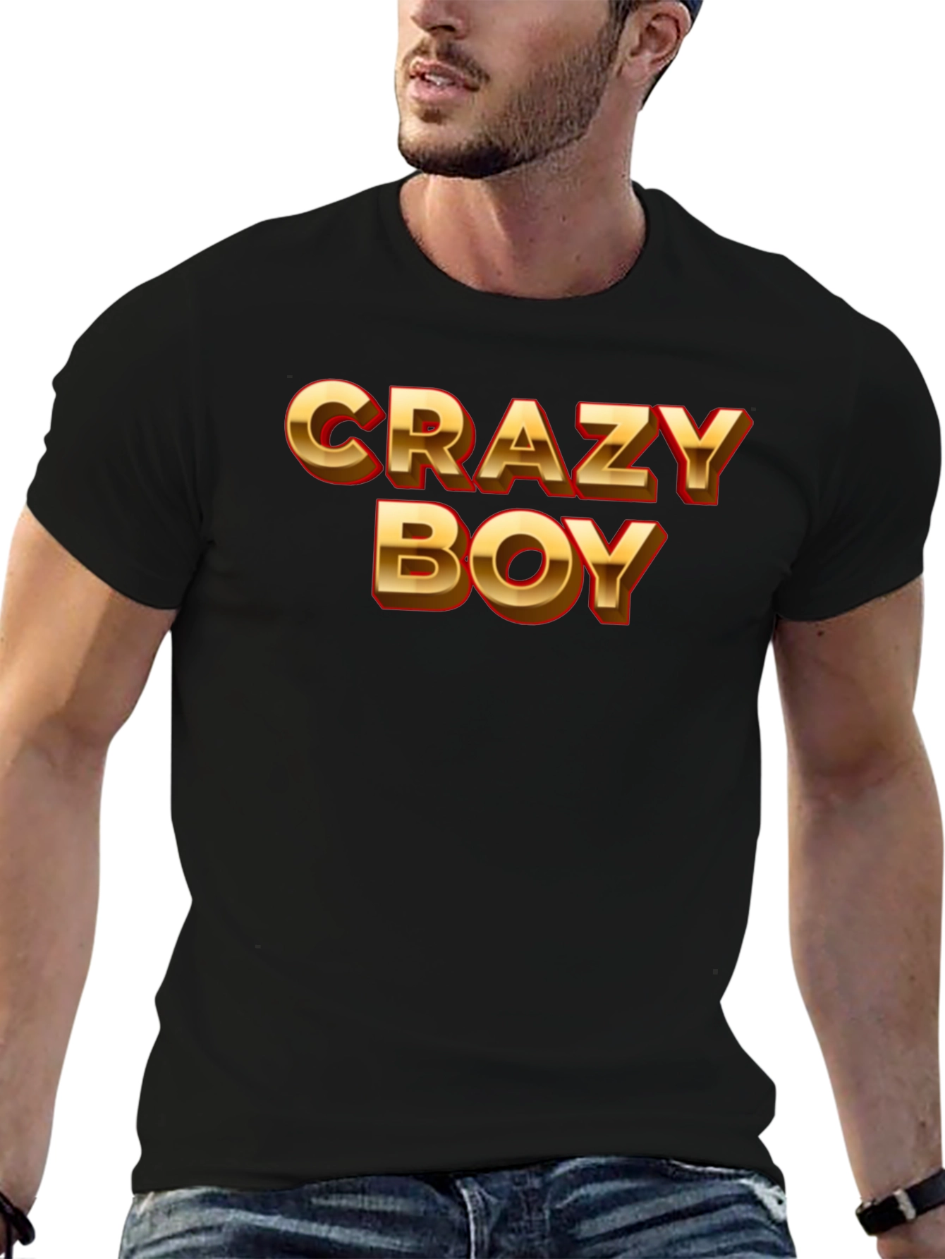 Crazy Boy Graphic Print Black T-Shirt