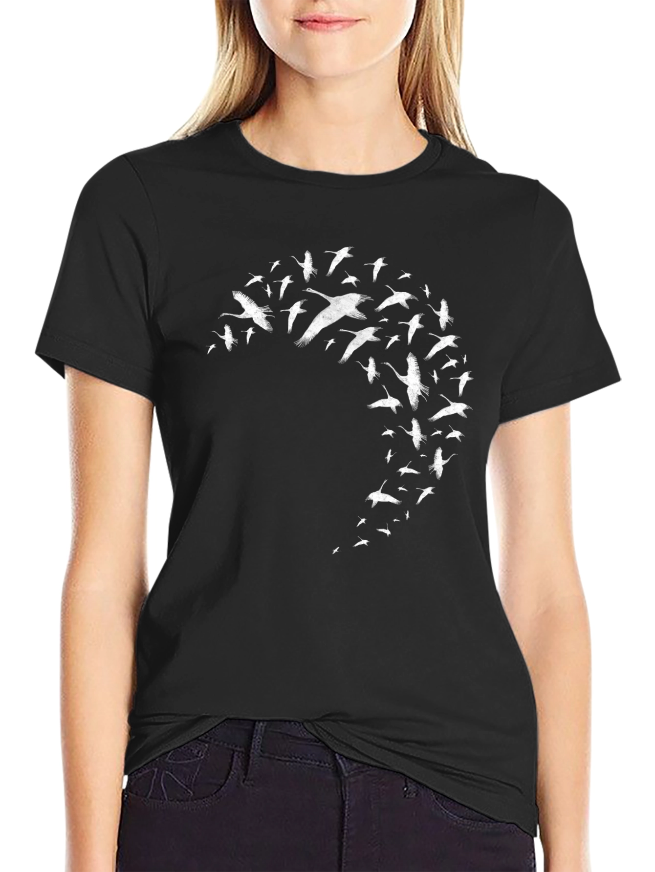 Flying Birds Graphic Black T-Shirt
