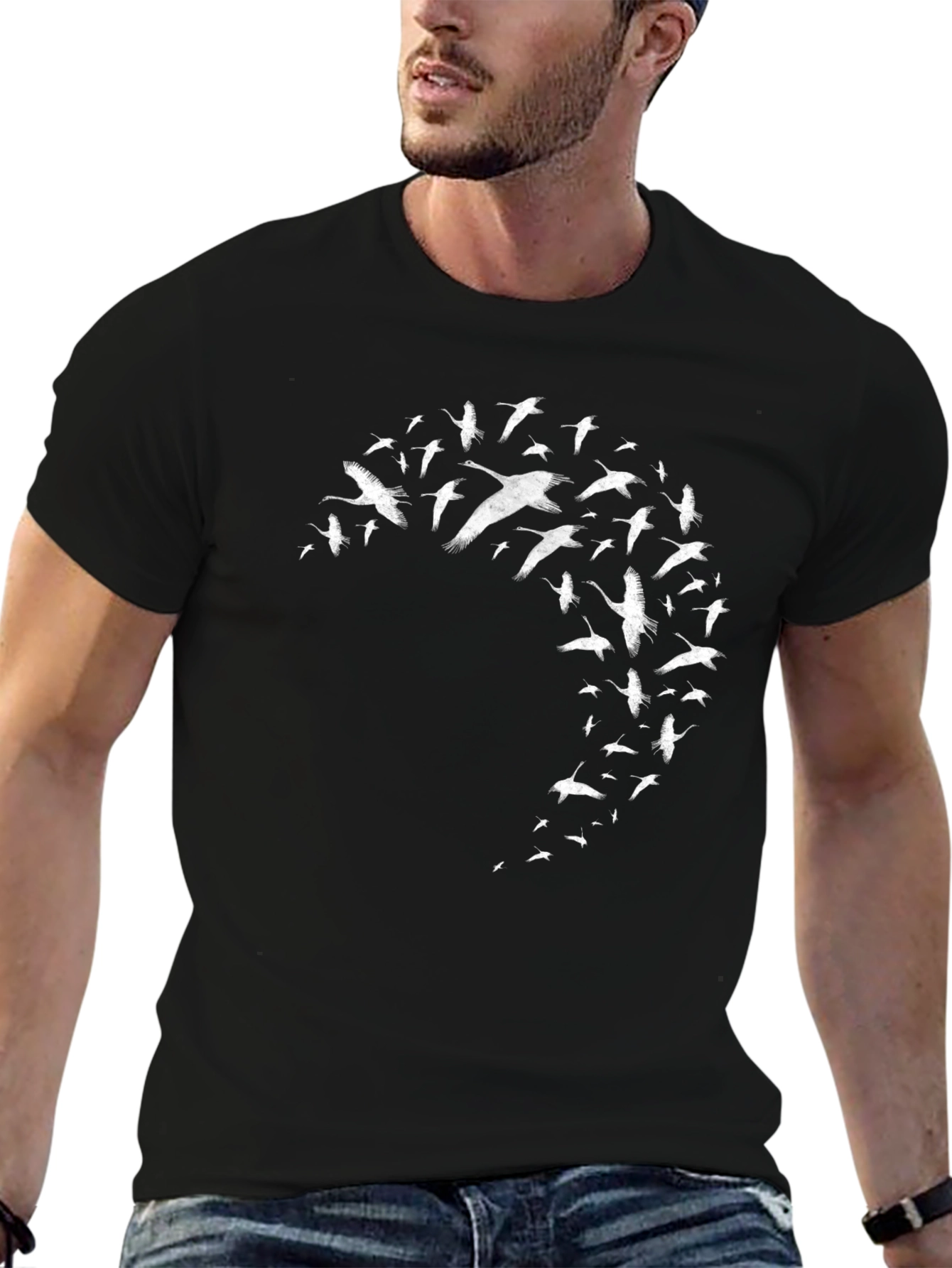 Flying Birds Graphic Black T-Shirt