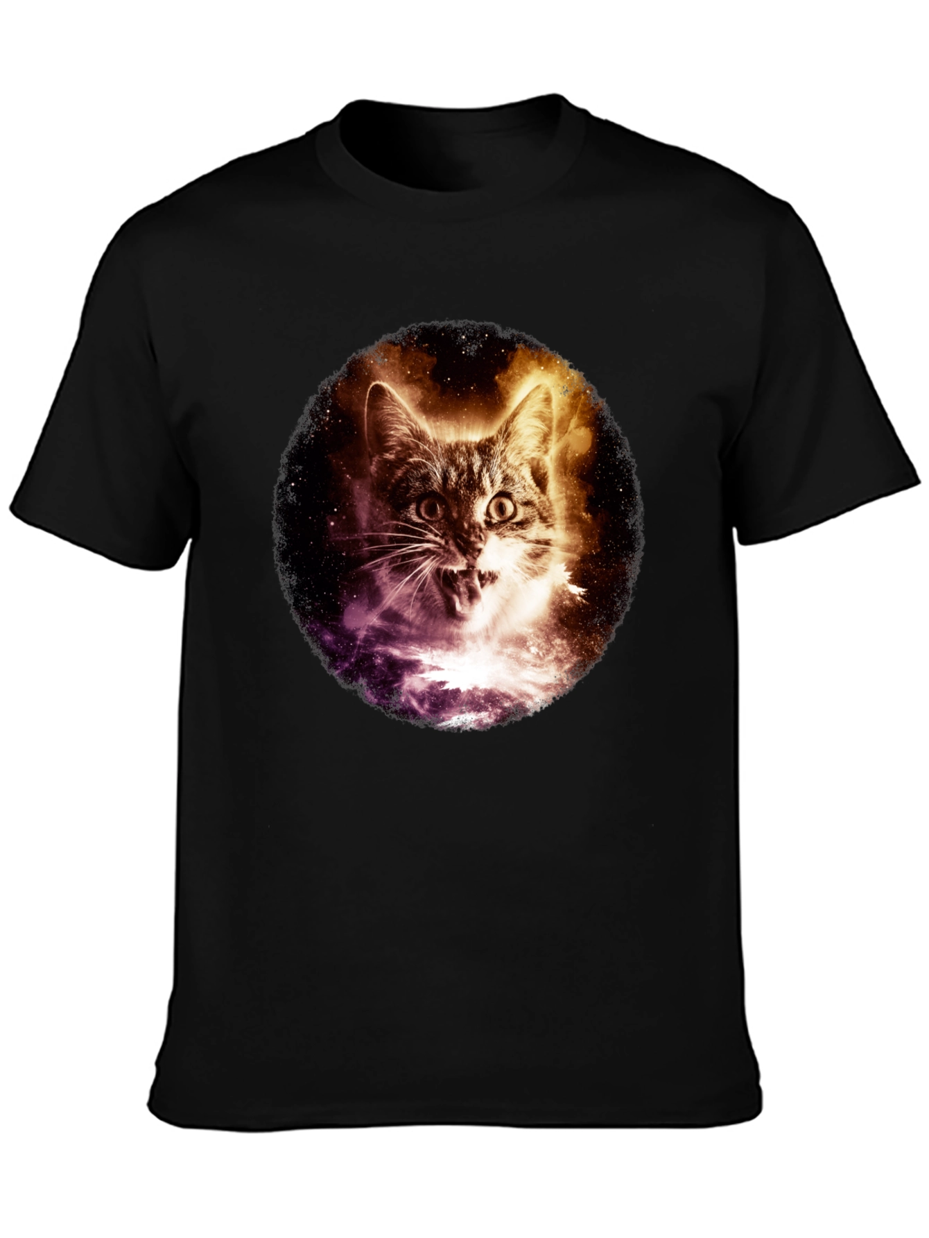Cosmic Cat Graphic Tee - Black Short Sleeve