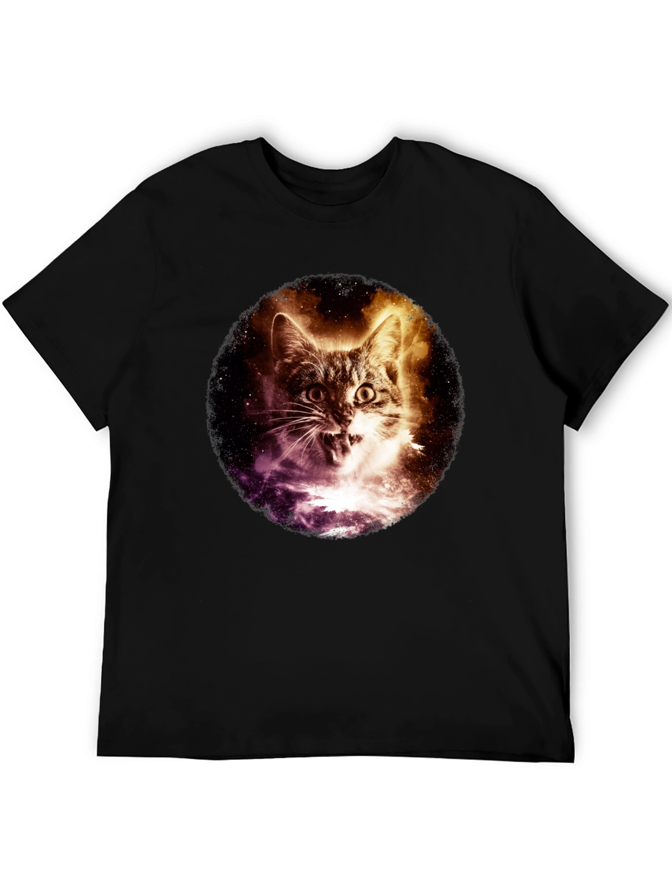 Cosmic Cat Graphic Tee - Black Short Sleeve
