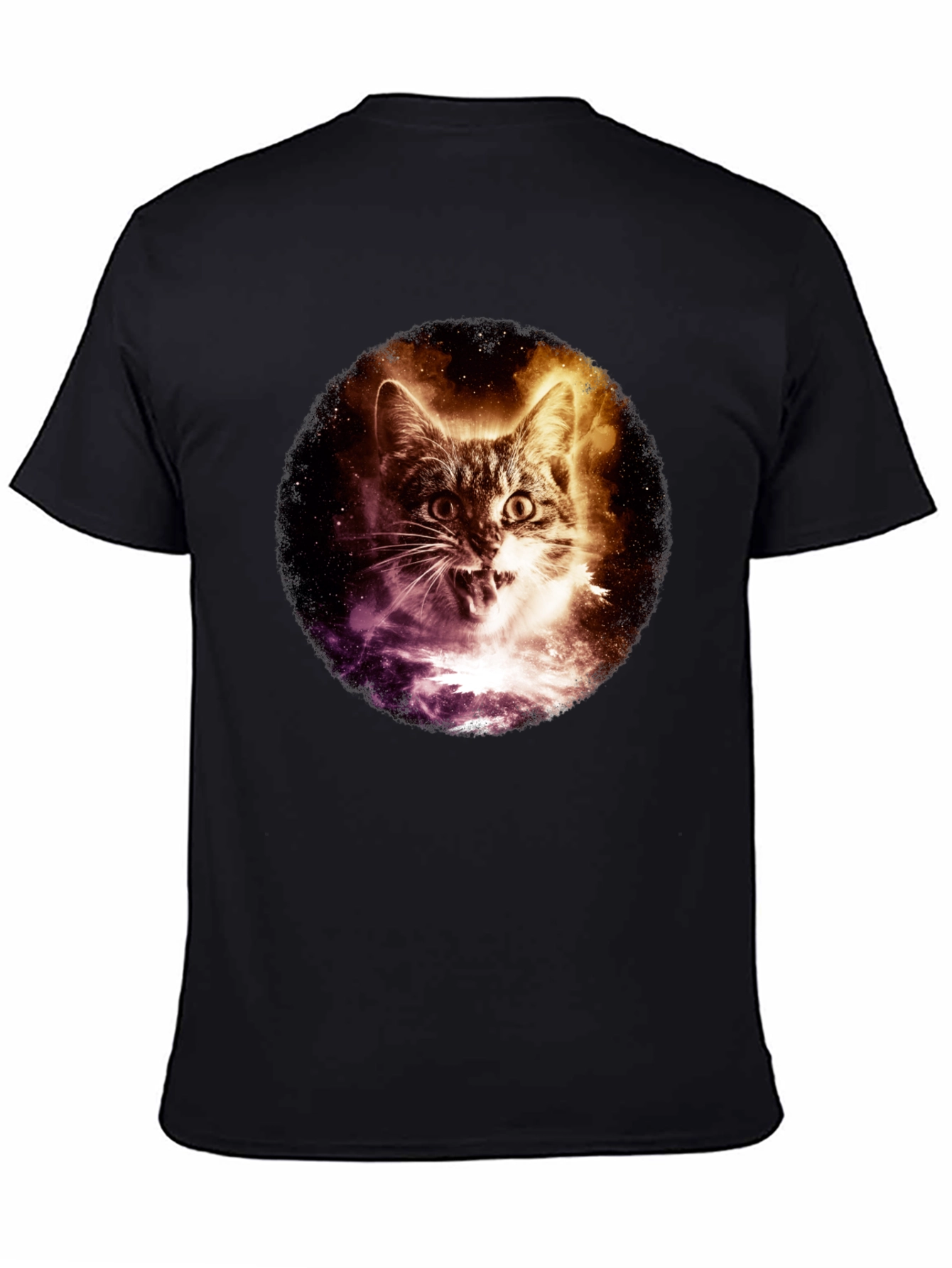 Cosmic Cat Graphic Tee - Black Short Sleeve