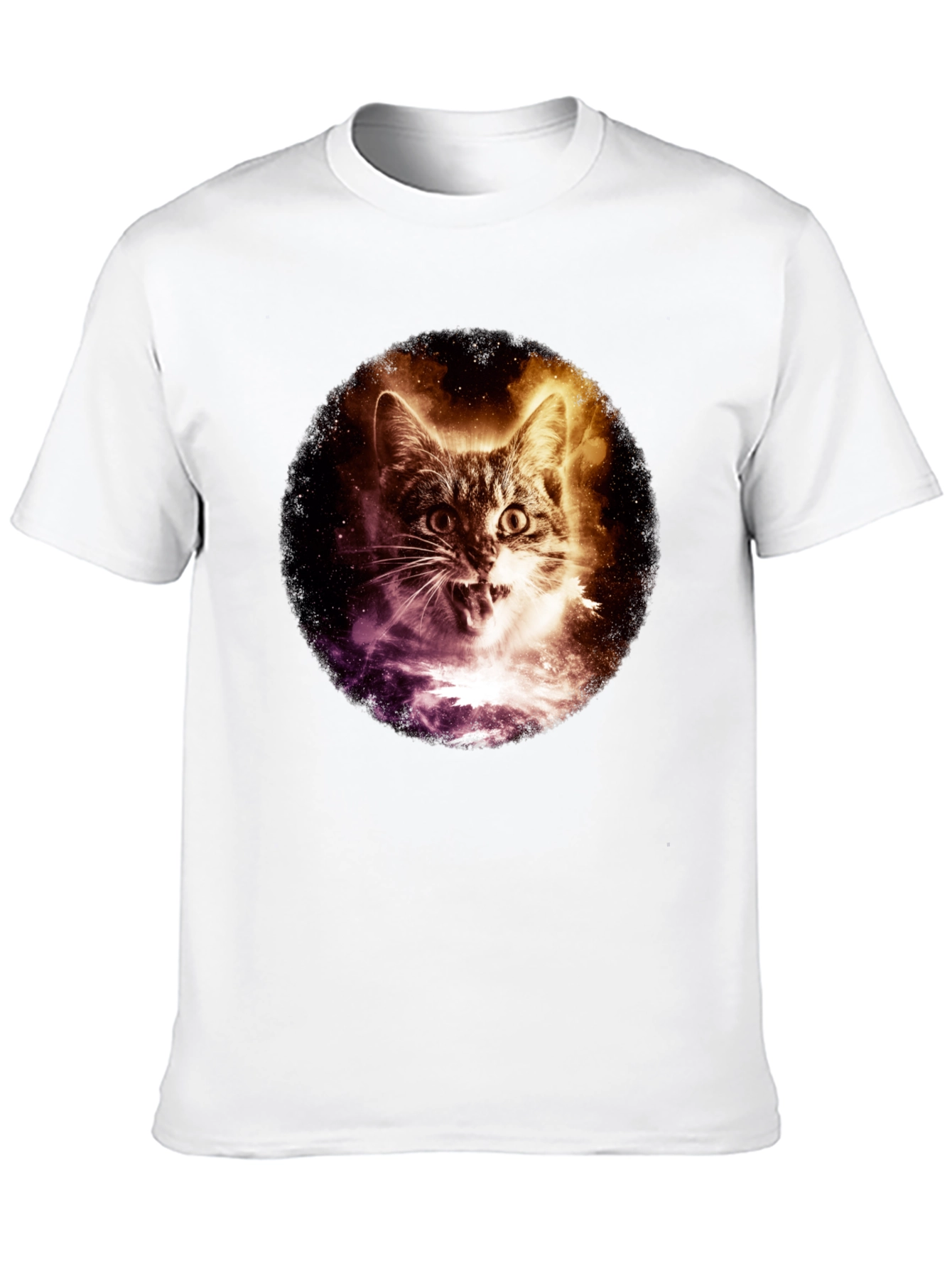 Cosmic Cat Graphic Tee - Black Short Sleeve