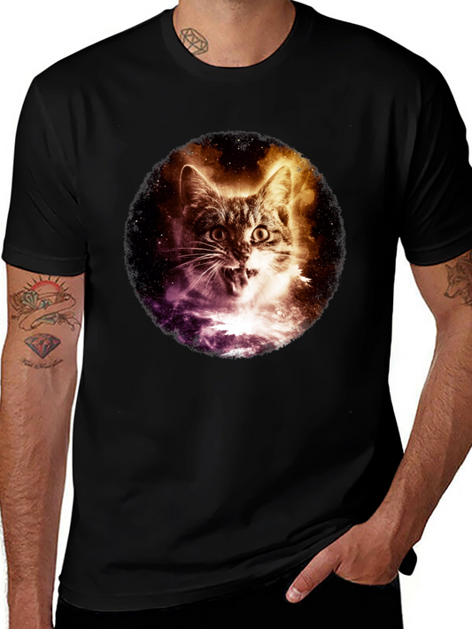 Cosmic Cat Graphic Tee - Black Short Sleeve
