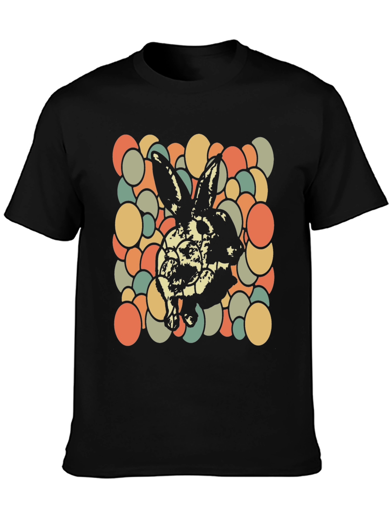 Retro Rabbit Graphic Tee - Cool Black Cotton T-Shirt