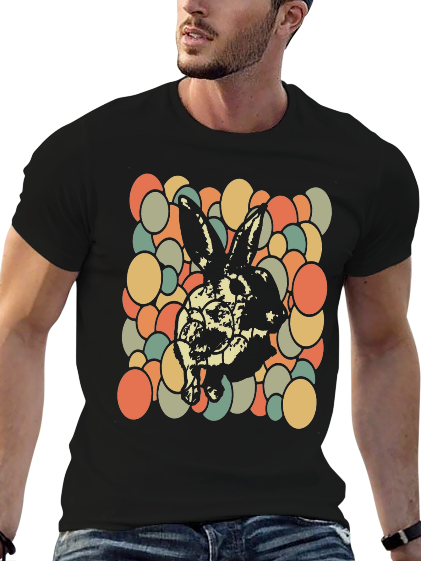 Retro Rabbit Graphic Tee - Cool Black Cotton T-Shirt