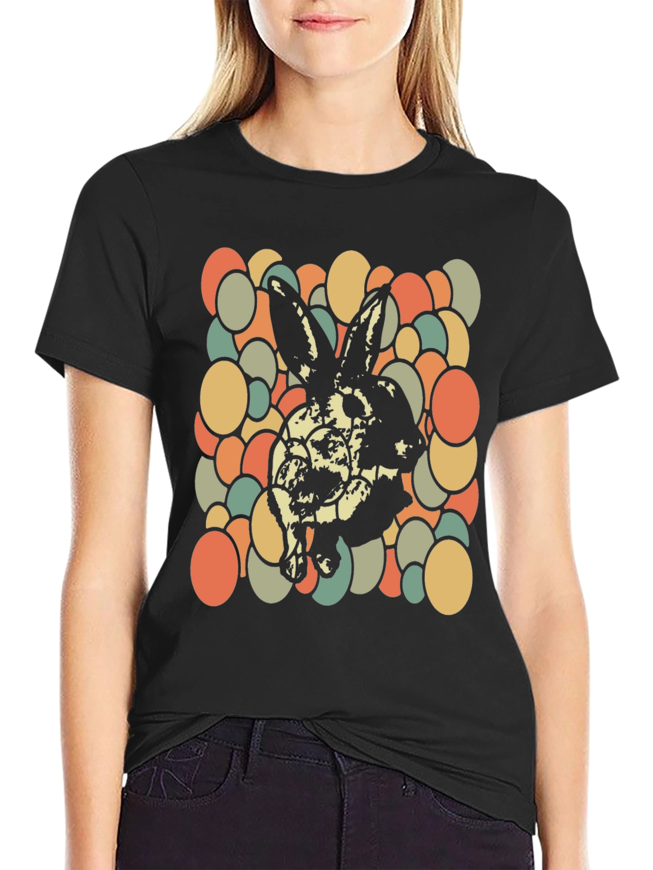 Retro Rabbit Graphic Tee - Cool Black Cotton T-Shirt