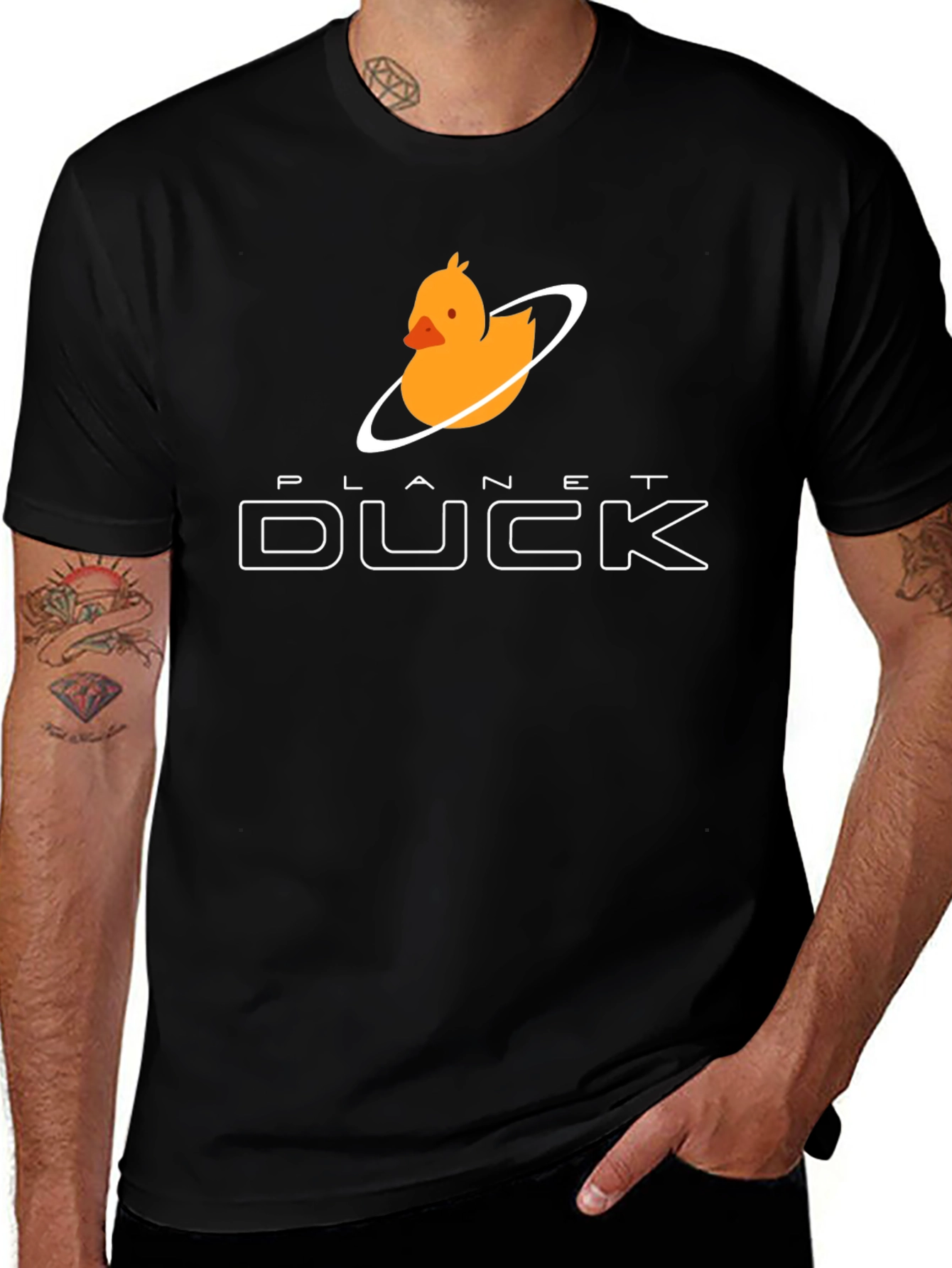 Planet Duck Graphic Tee - Fun Casual Black T-Shirt