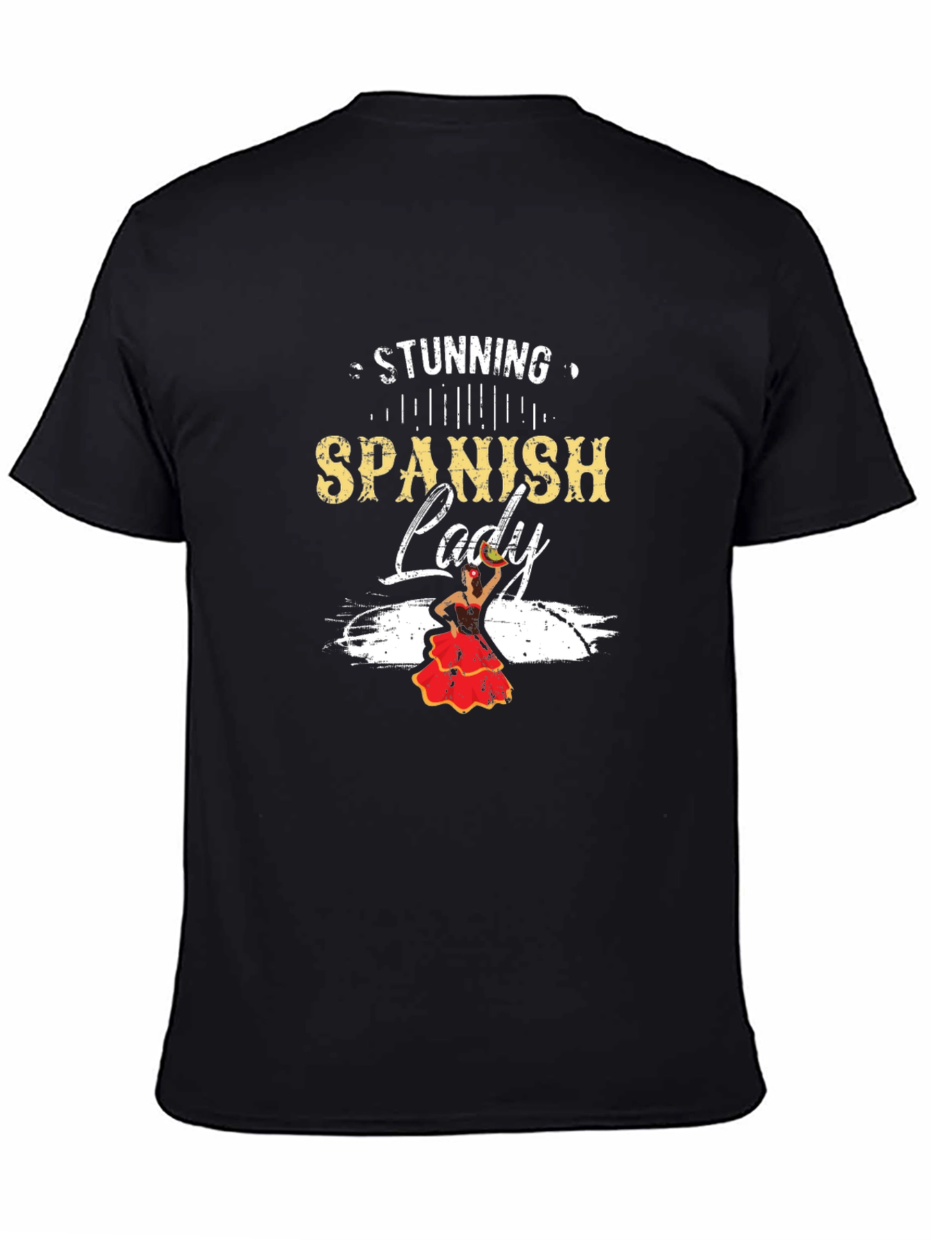 Stunning Spanish Lady Graphic Tee - Black Cotton Blend