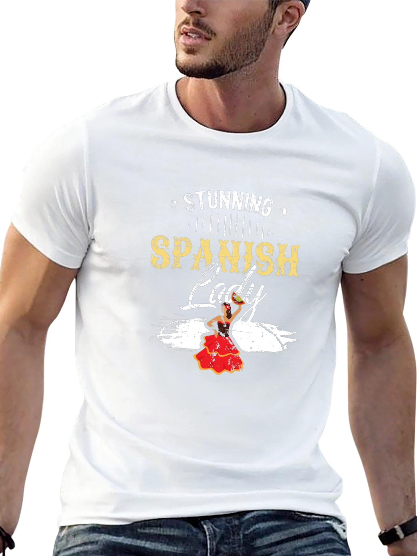 Stunning Spanish Lady Graphic Tee - Black Cotton Blend