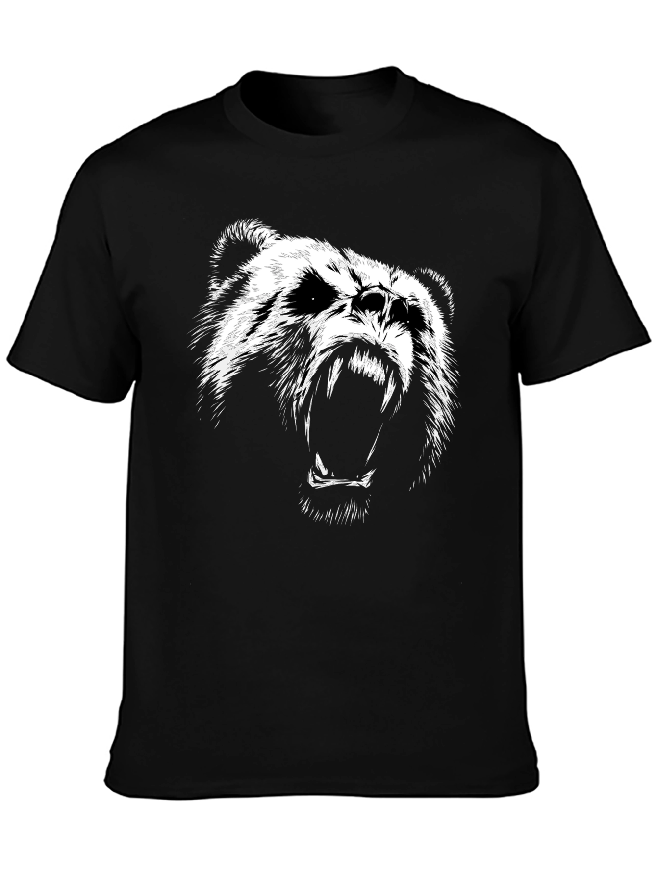 Mens Black T-Shirt with Roaring Bear Graphic
