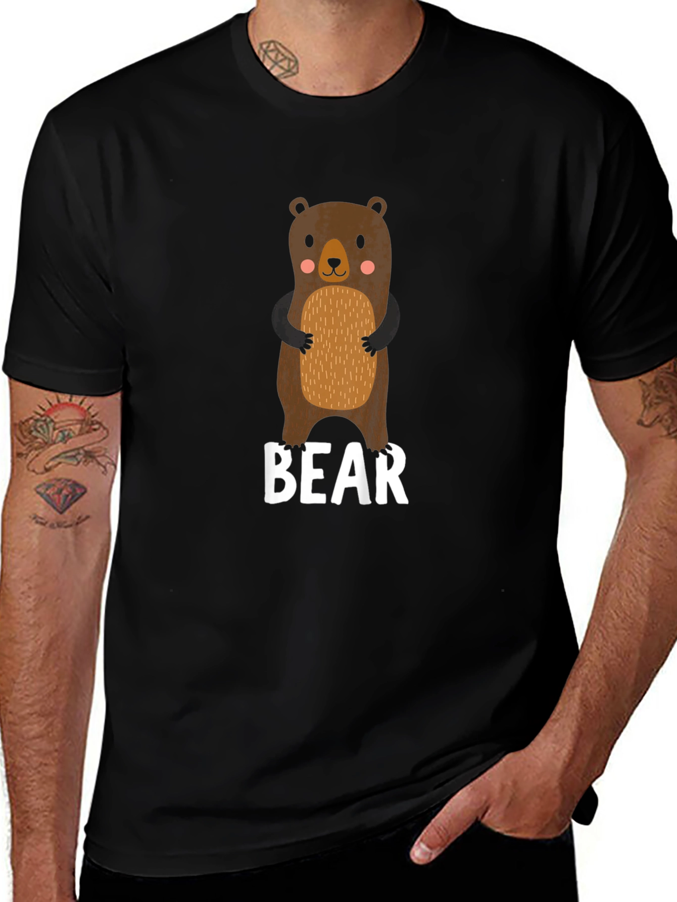 Cute Bear Graphic Black T-Shirt