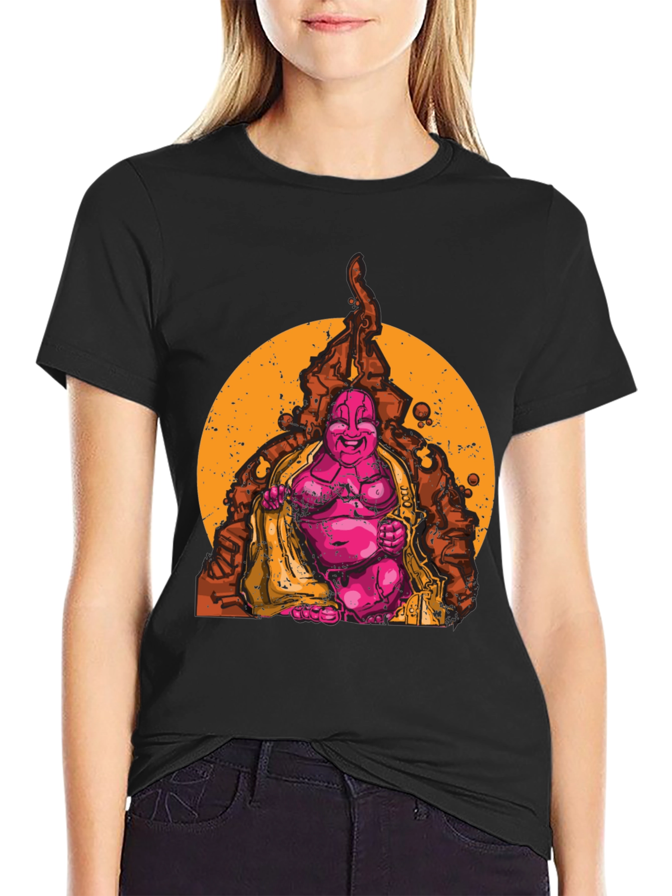 Buddha Graphic Print Black T-Shirt