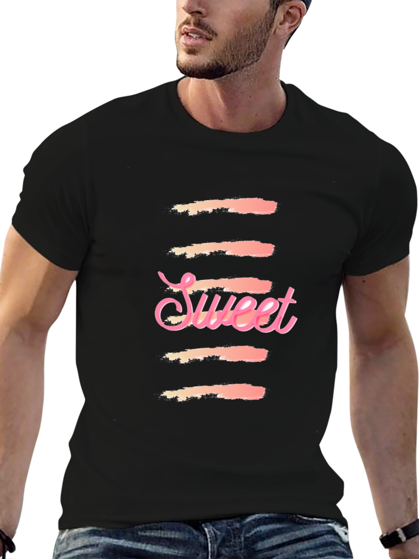 Sweet Graphic Print Black T-Shirt