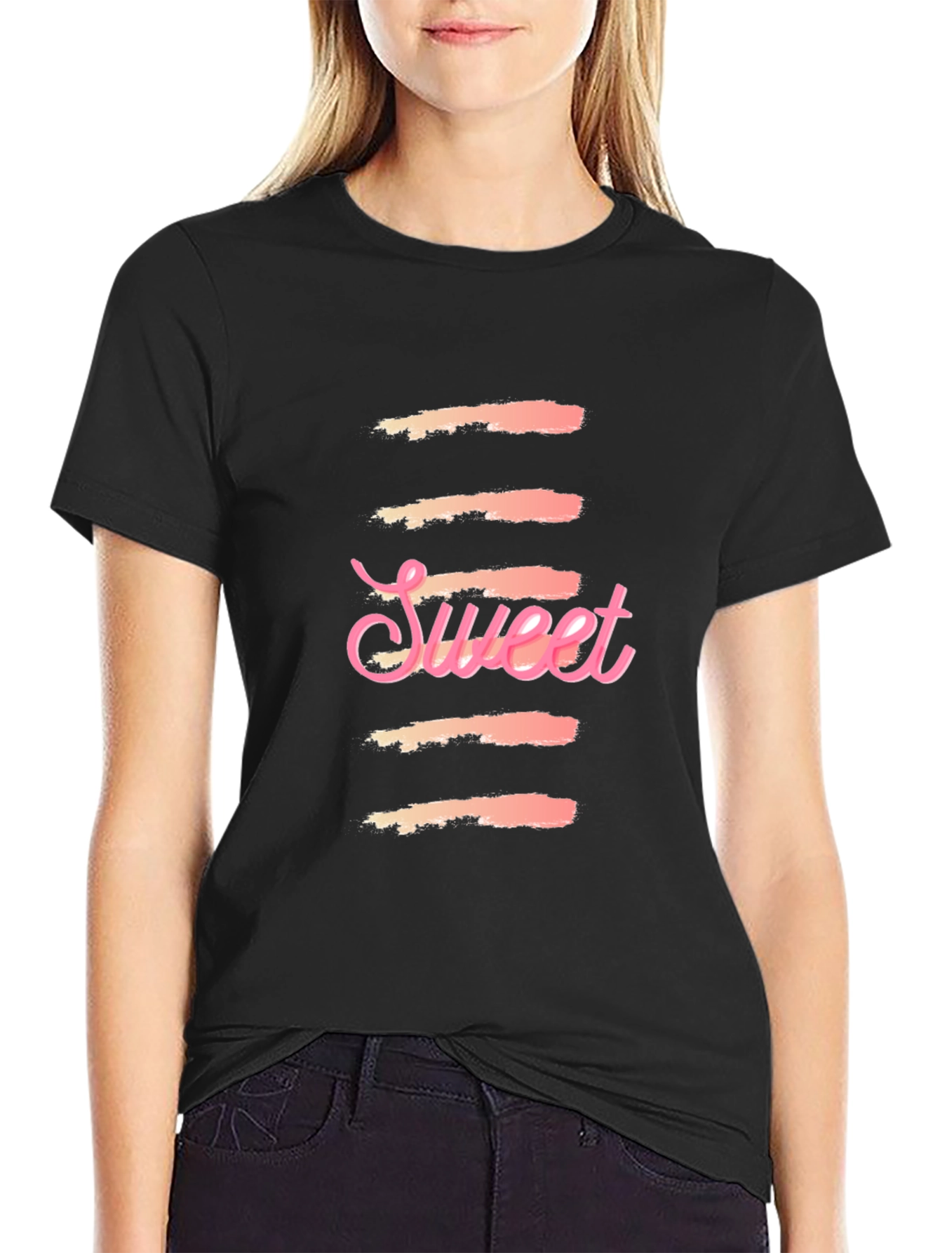 Sweet Graphic Print Black T-Shirt