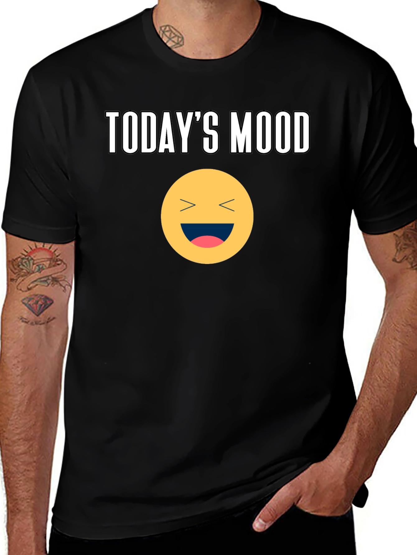 Todays Mood Smiley Face Graphic Tee - Black