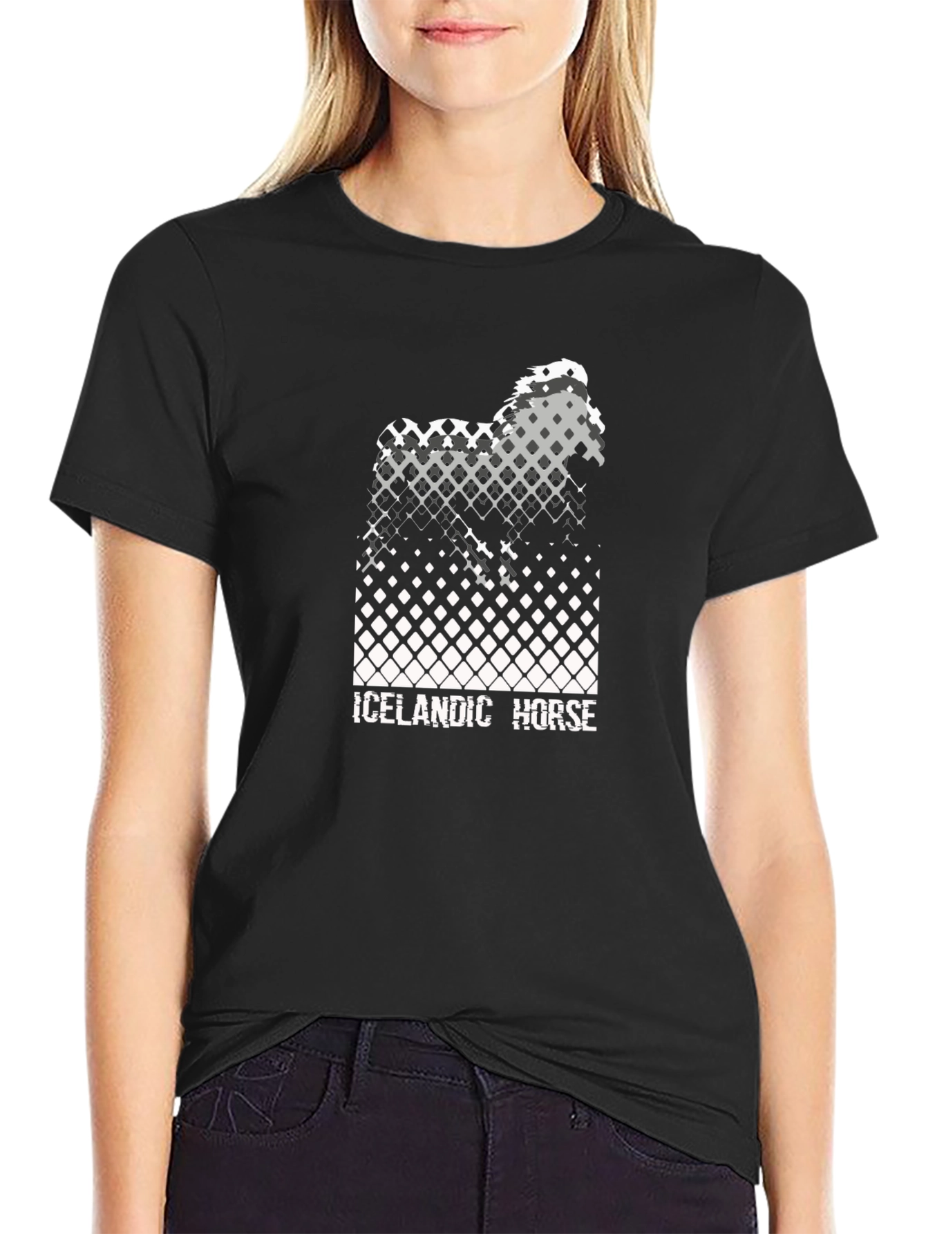 Icelandic Horse Graphic Tee - Black Cotton T-Shirt