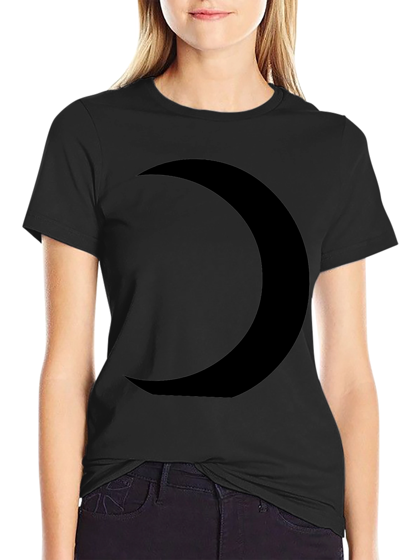 Black Crescent Moon Graphic Tee - Modern Casual Style