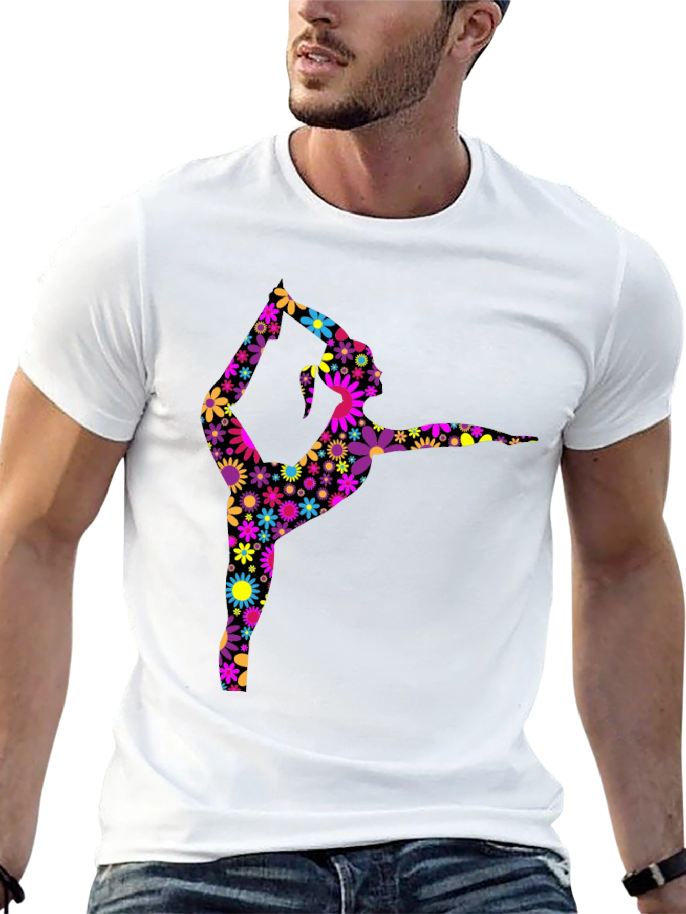 Floral Gymnast Graphic Tee - Artistic Black T-Shirt