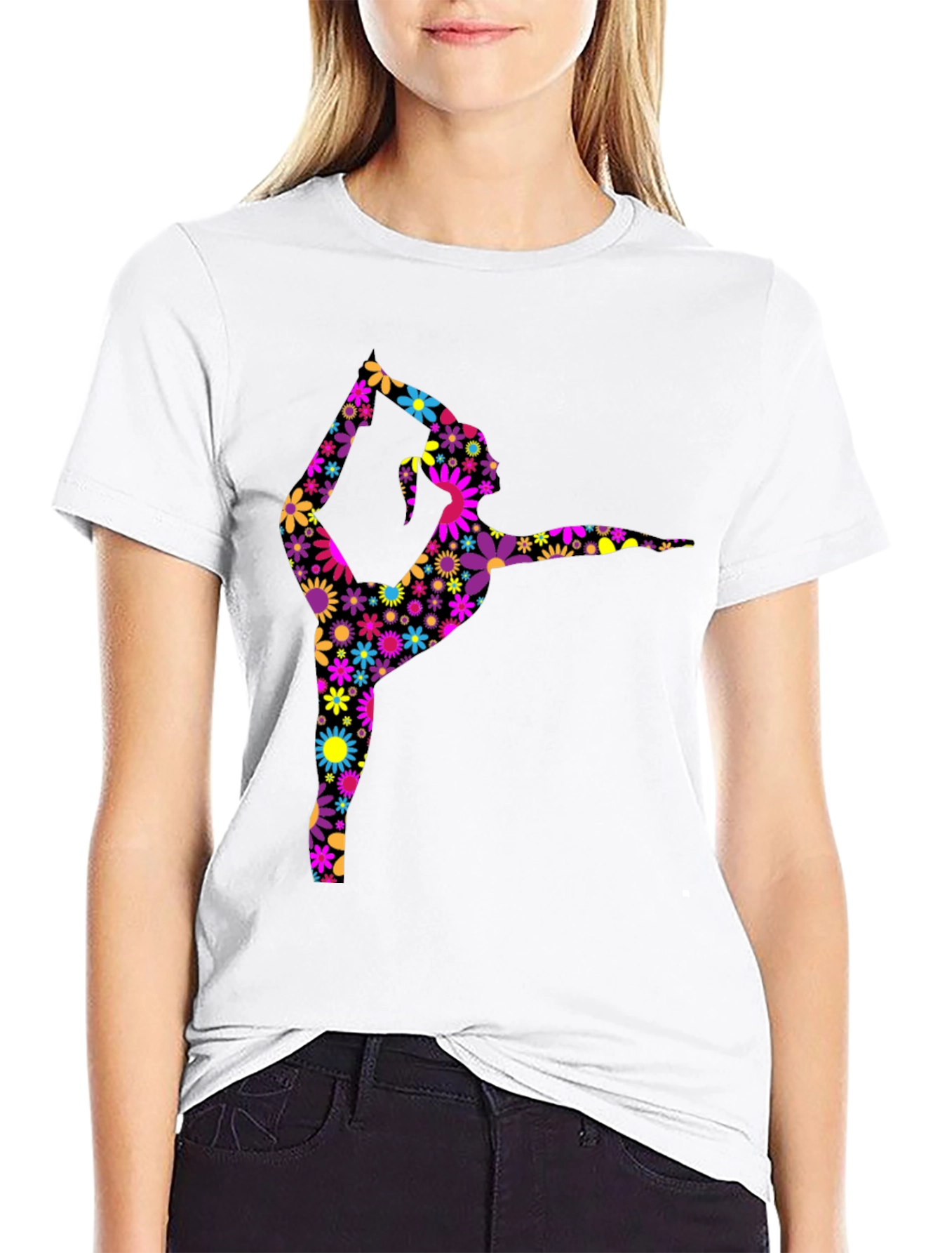 Floral Gymnast Graphic Tee - Artistic Black T-Shirt