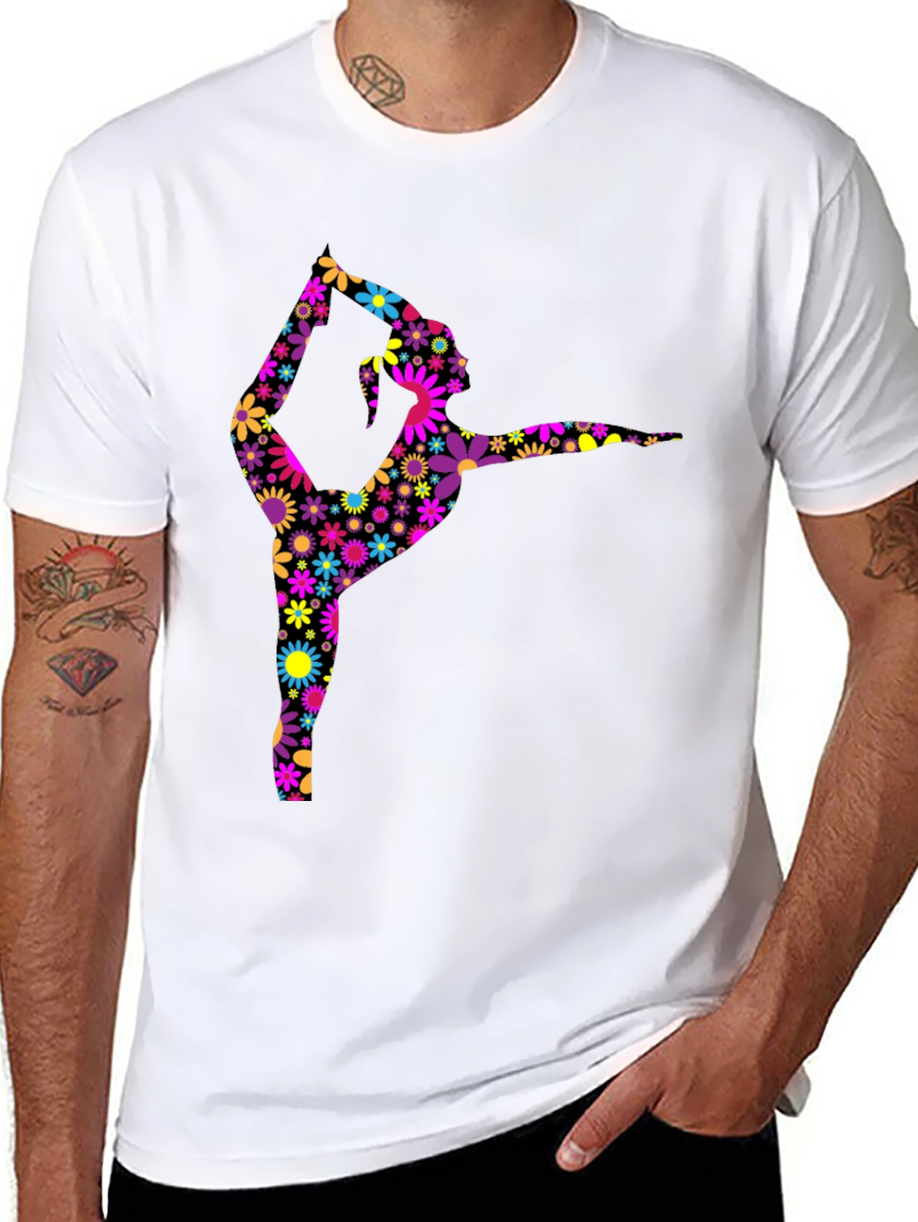 Floral Gymnast Graphic Tee - Artistic Black T-Shirt