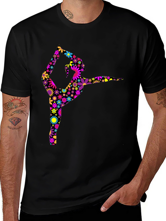Floral Gymnast Graphic Tee - Artistic Black T-Shirt