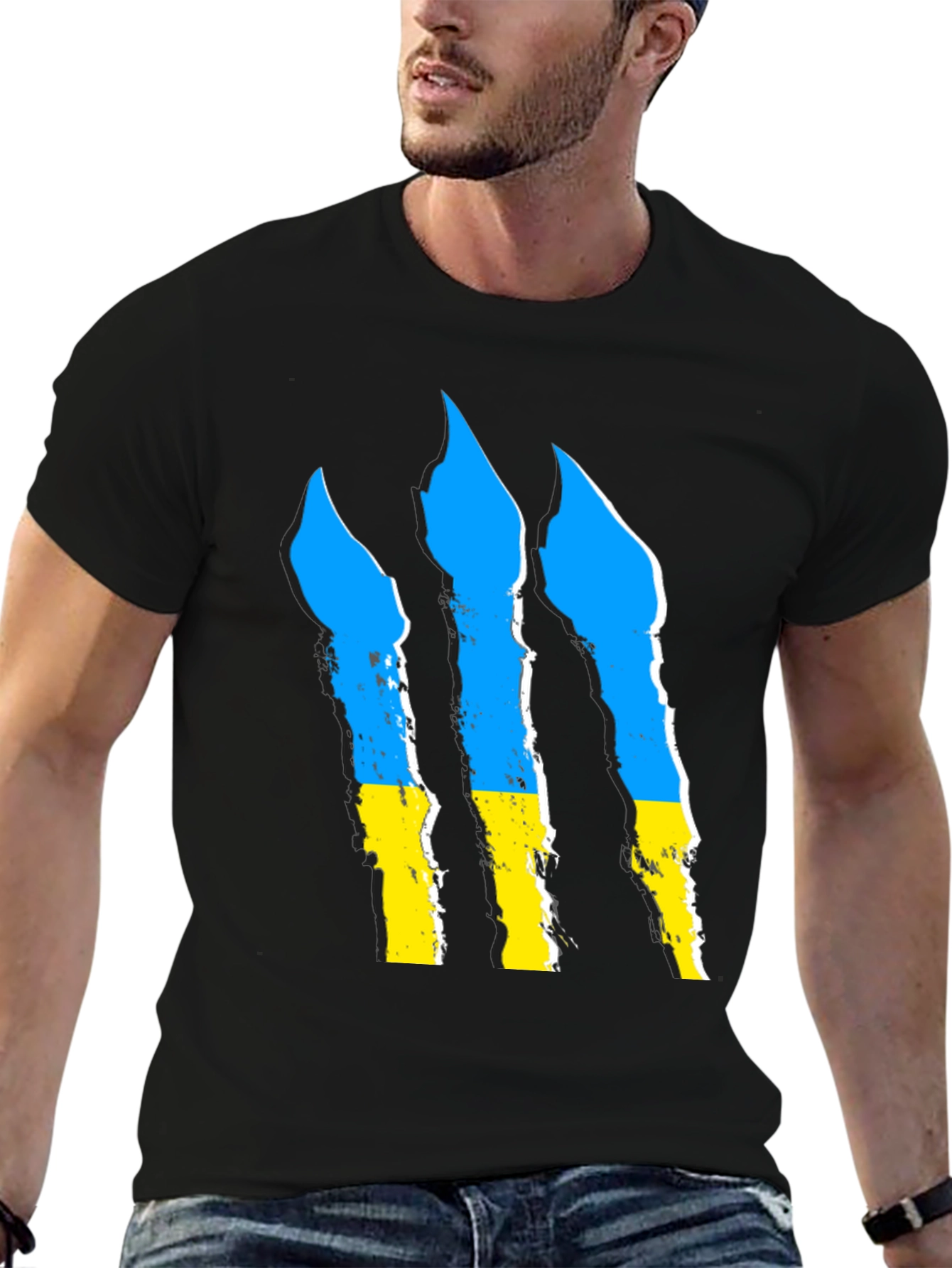 Ukraine Flag Claw Marks Black T-Shirt