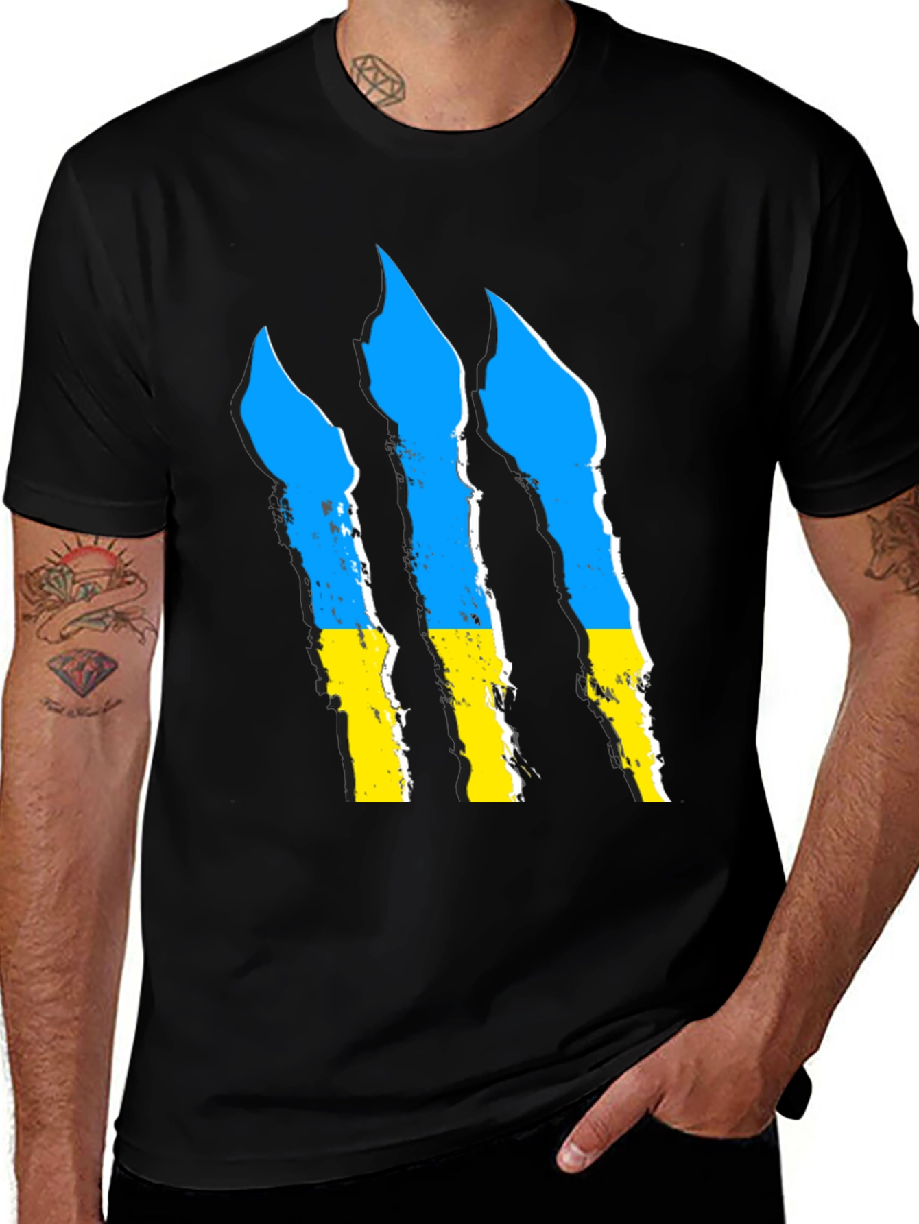 Ukraine Flag Claw Marks Black T-Shirt