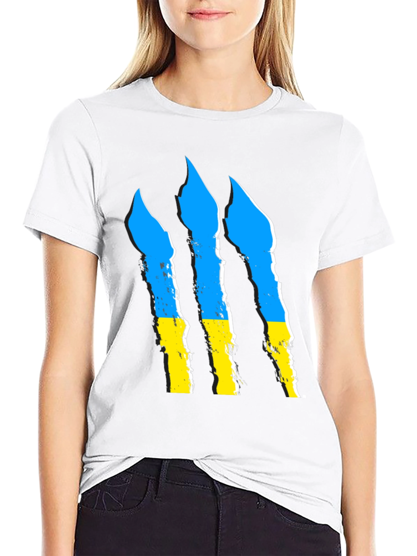 Ukraine Flag Claw Marks Black T-Shirt