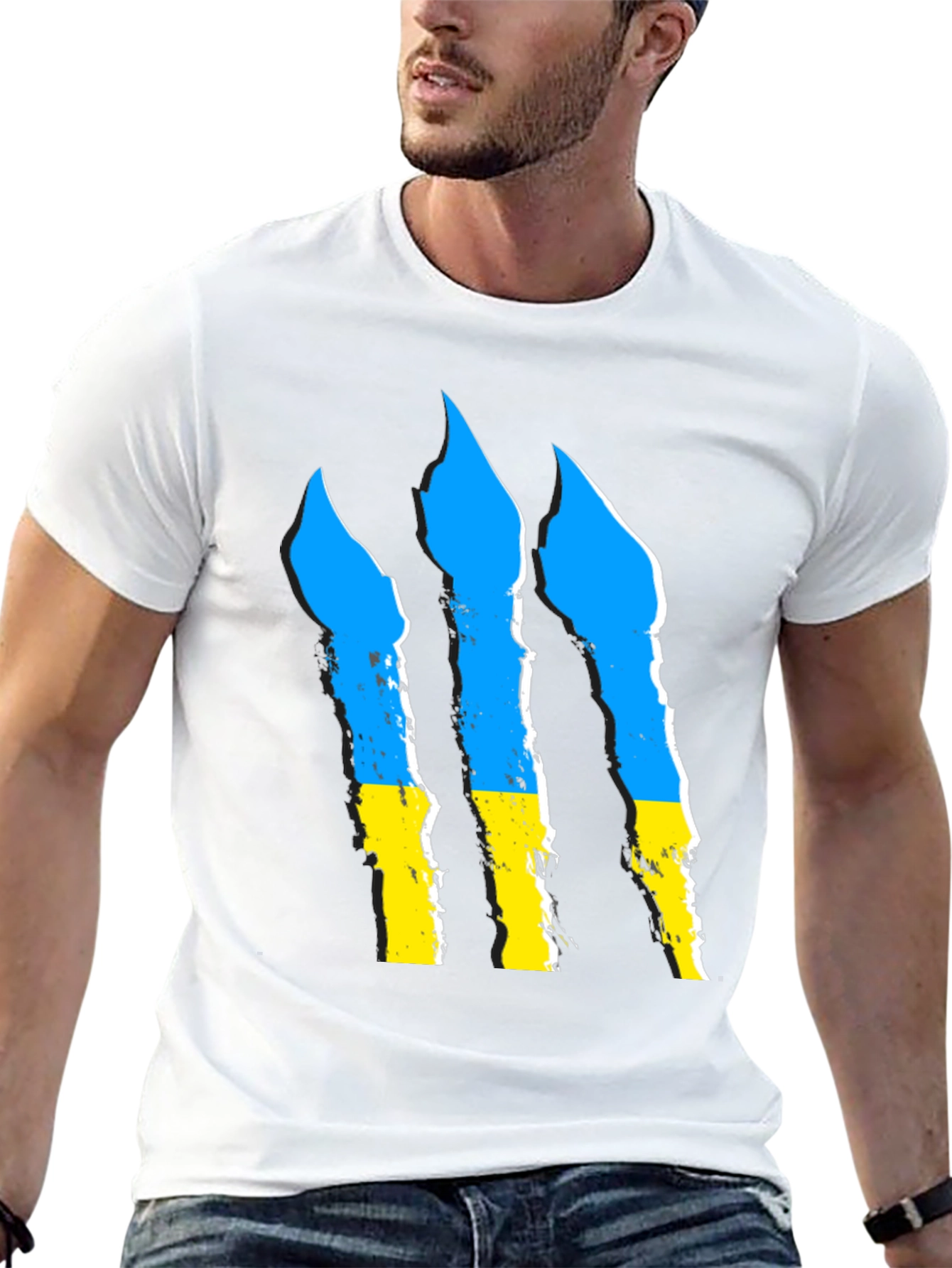 Ukraine Flag Claw Marks Black T-Shirt