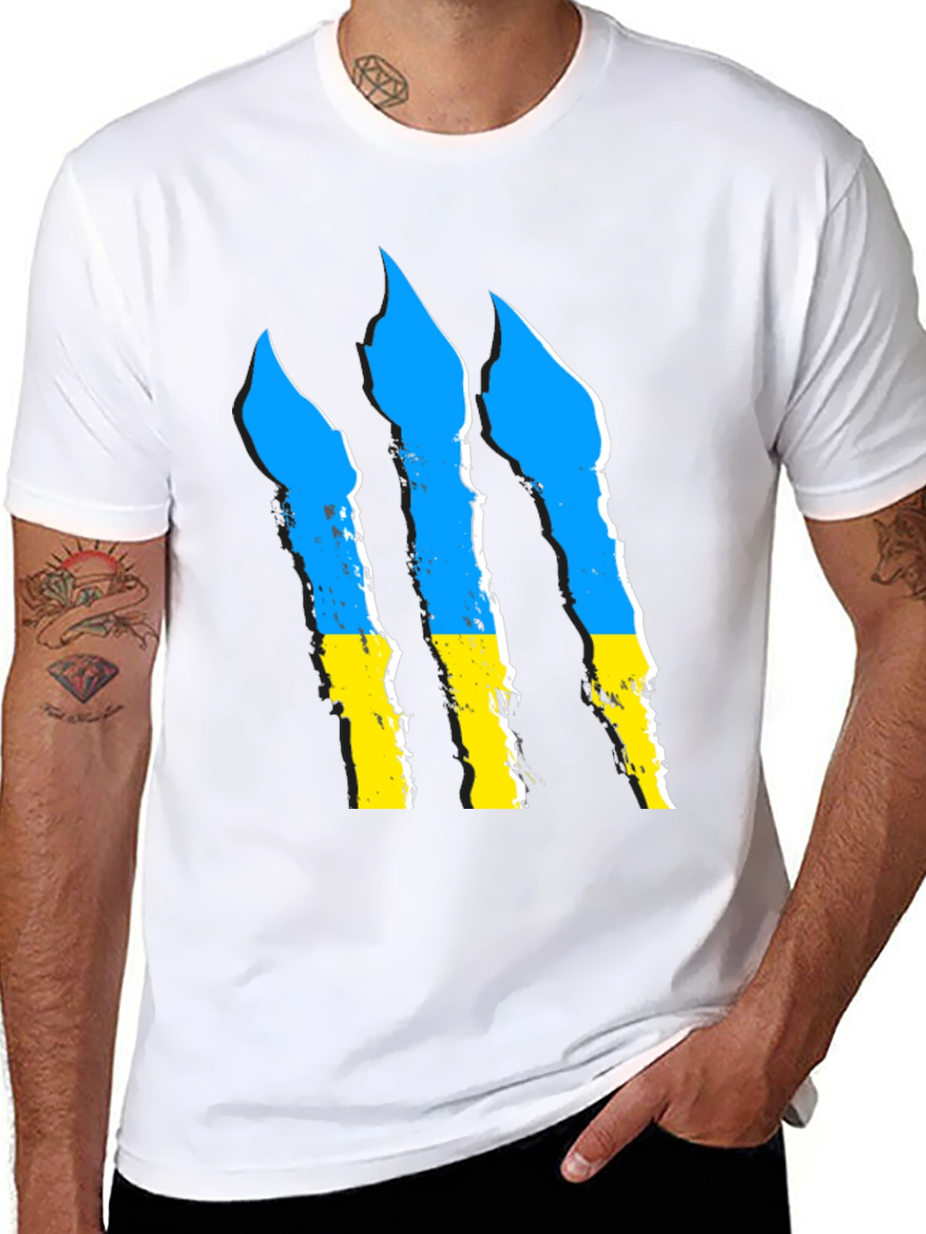 Ukraine Flag Claw Marks Black T-Shirt